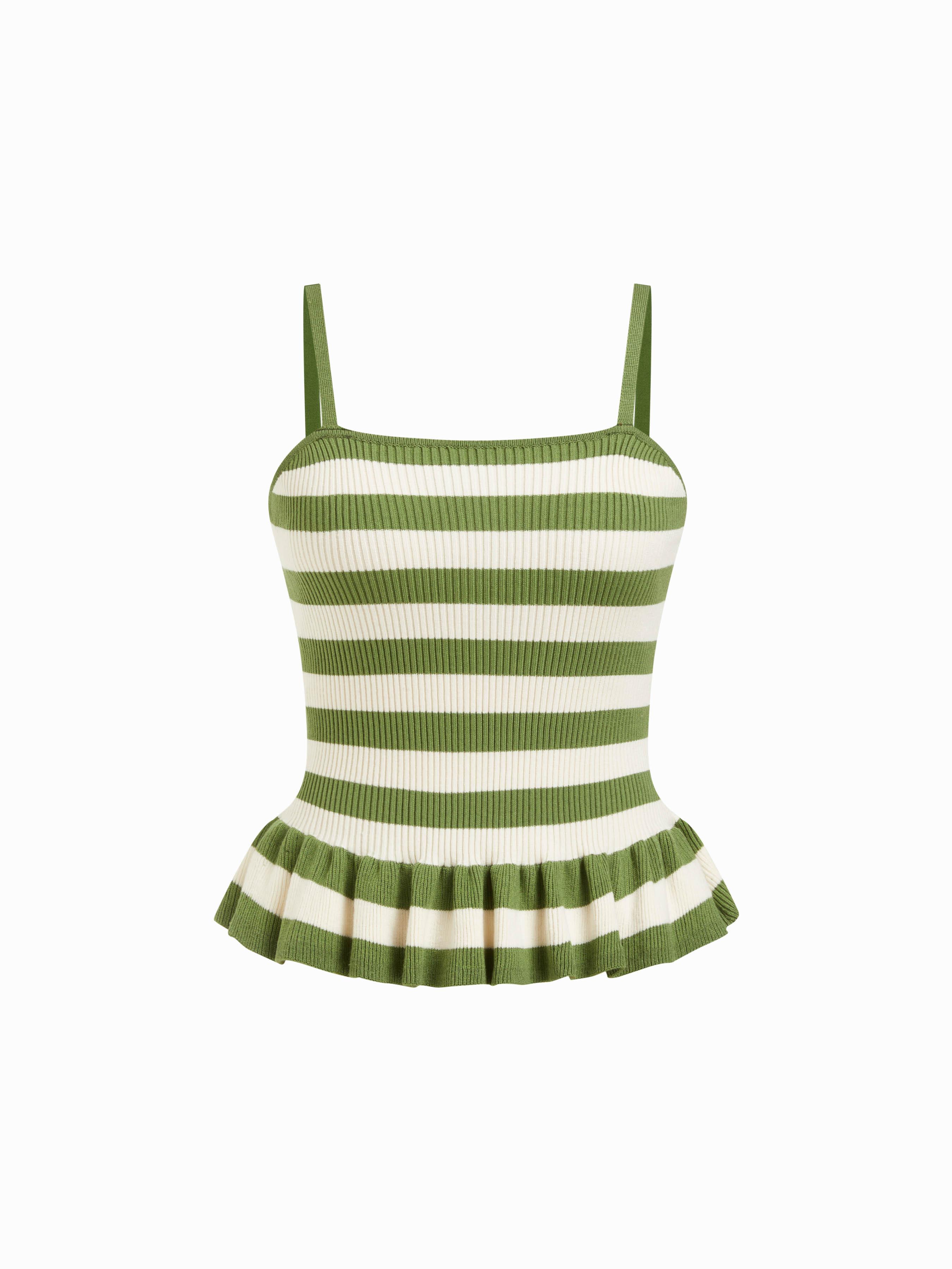 Knit Striped Square Neckline Peplum Hem Cami Top by CIDER