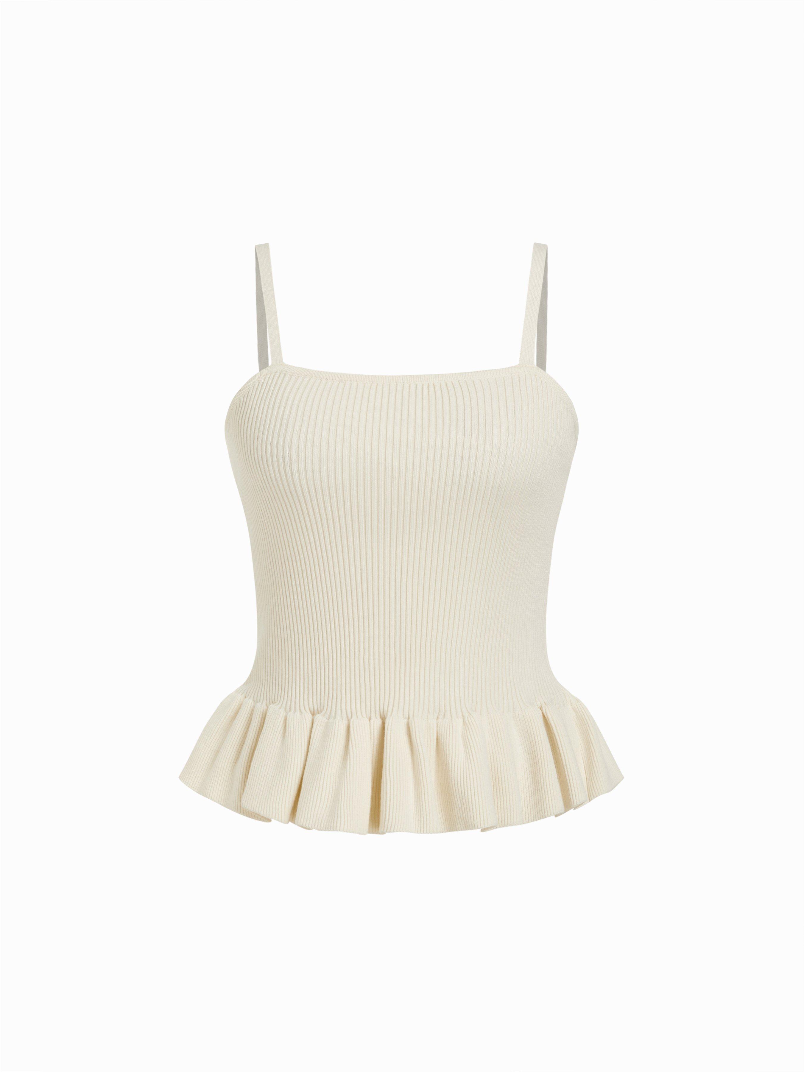 Knit Striped Square Neckline Peplum Hem Cami Top by CIDER
