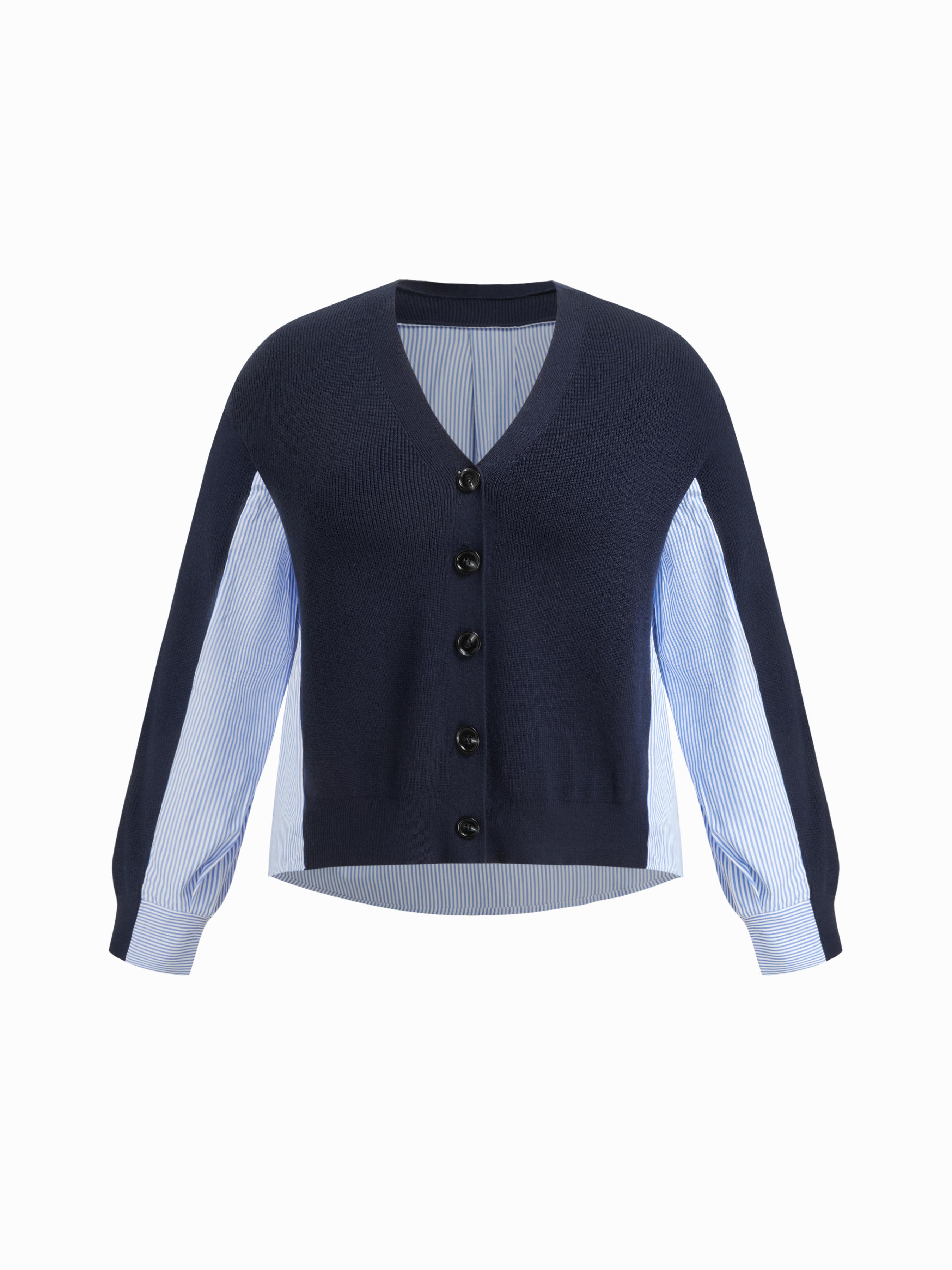 Knit Striped Two Tone Patched V-neck Cardigan Curve & Plus by CIDER