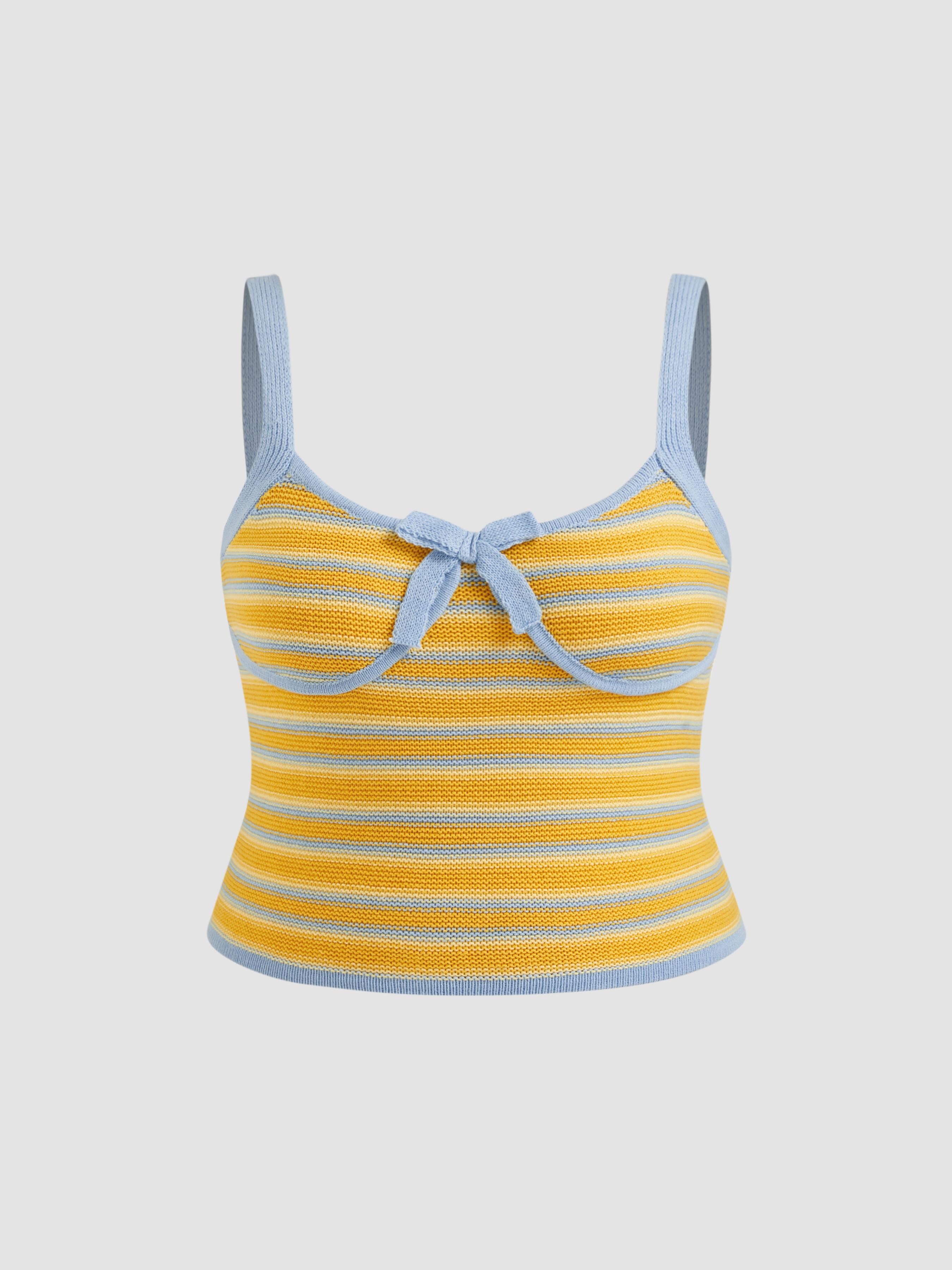 Knit Sweetheart Contrasting Binding Stripe Bowknot Cami Top Curve & Plus by CIDER