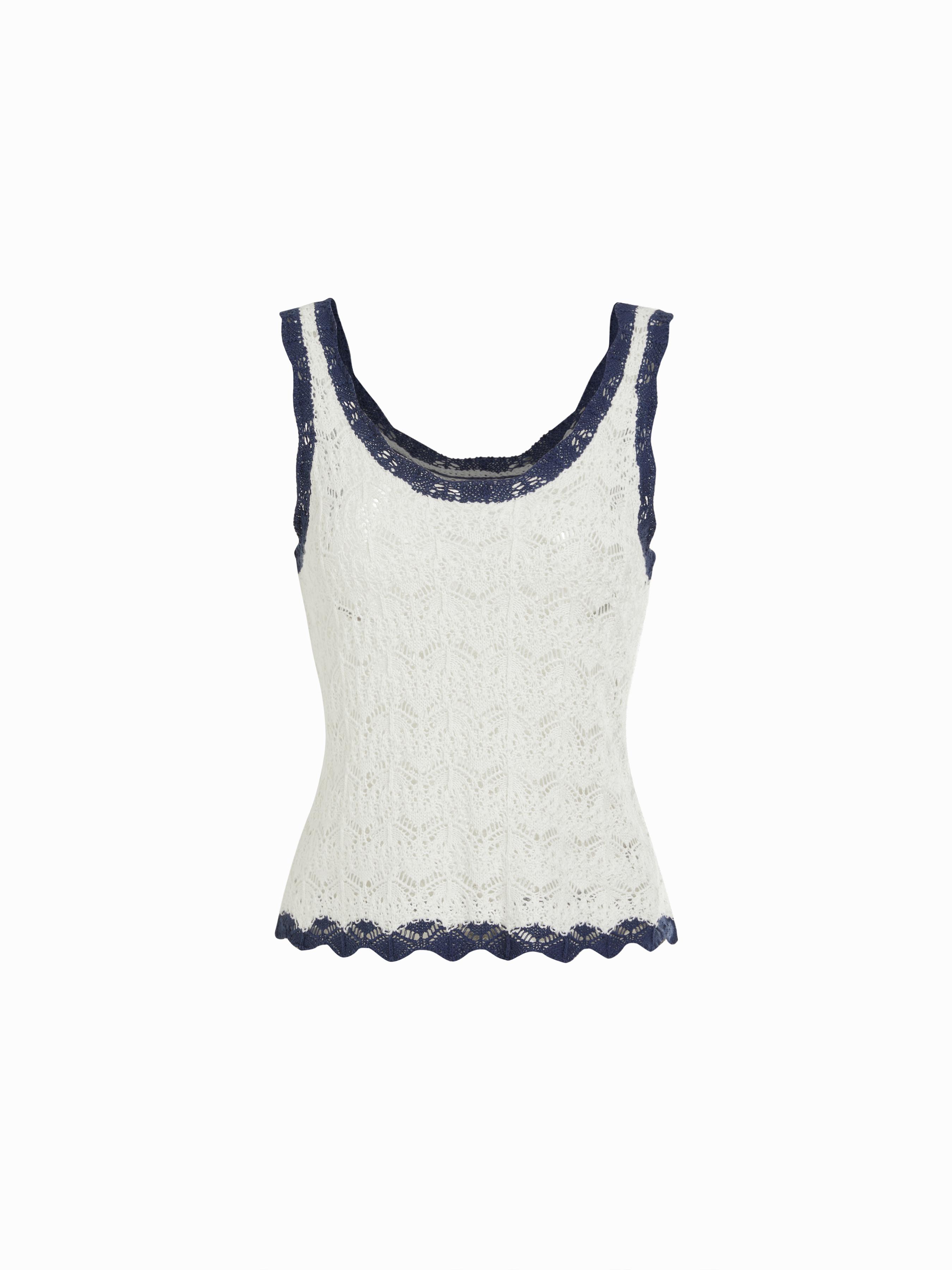 Knit Textured Pointelle Round Neck Colorblock Oversized Tank Top by CIDER