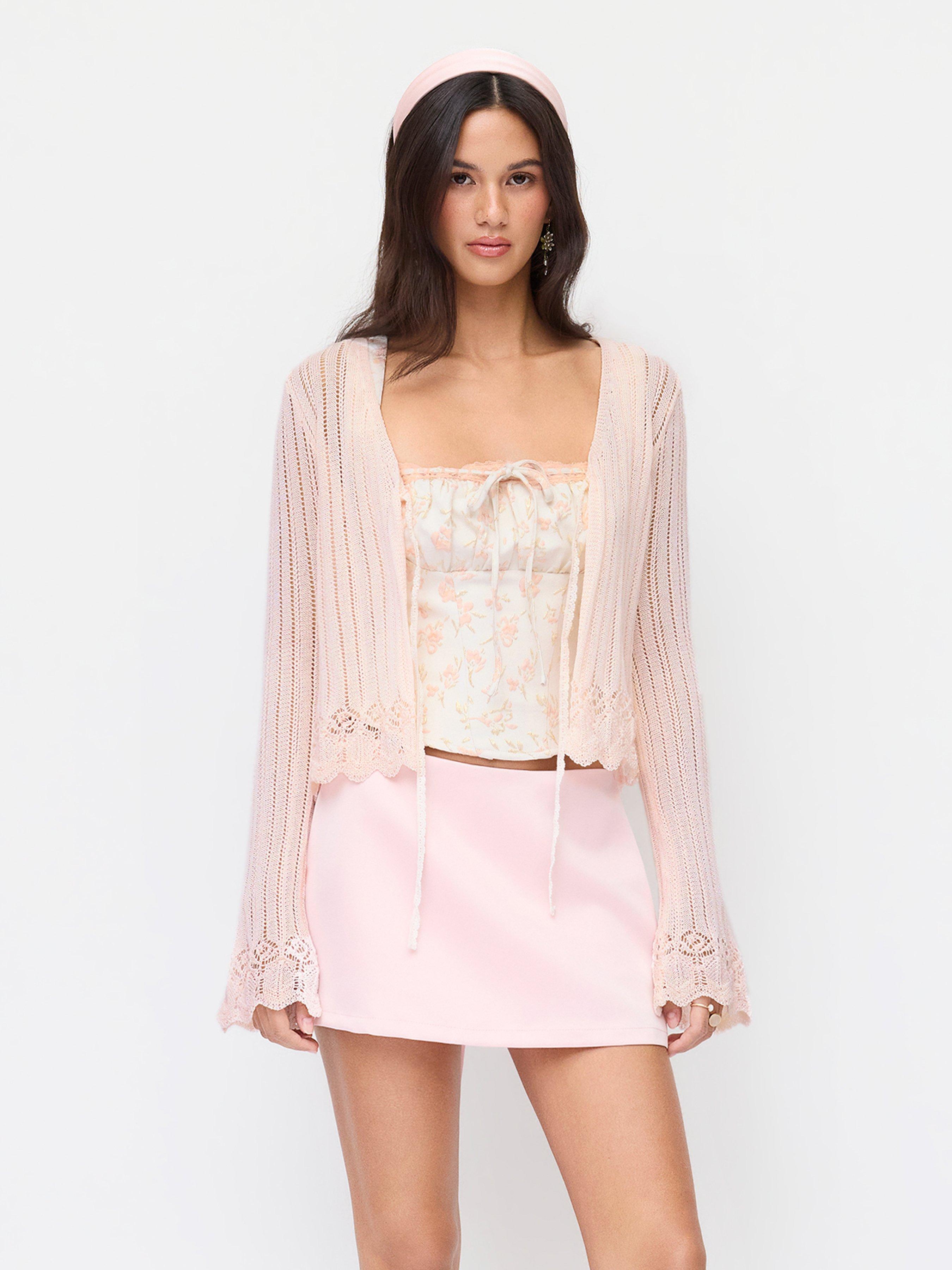 Knit Textured V-neck Bell Sleeve Cardigan by CIDER