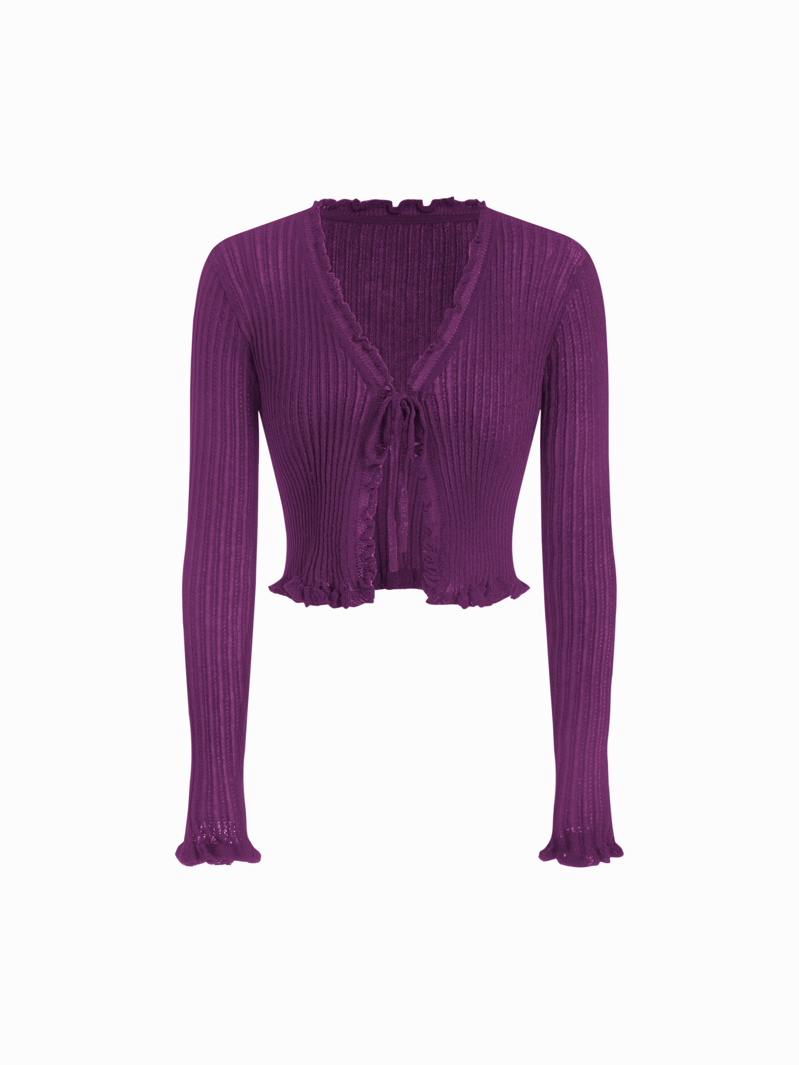 Knit Textured V-neck Tie Front Ruffle Sleeve Crop Top by CIDER