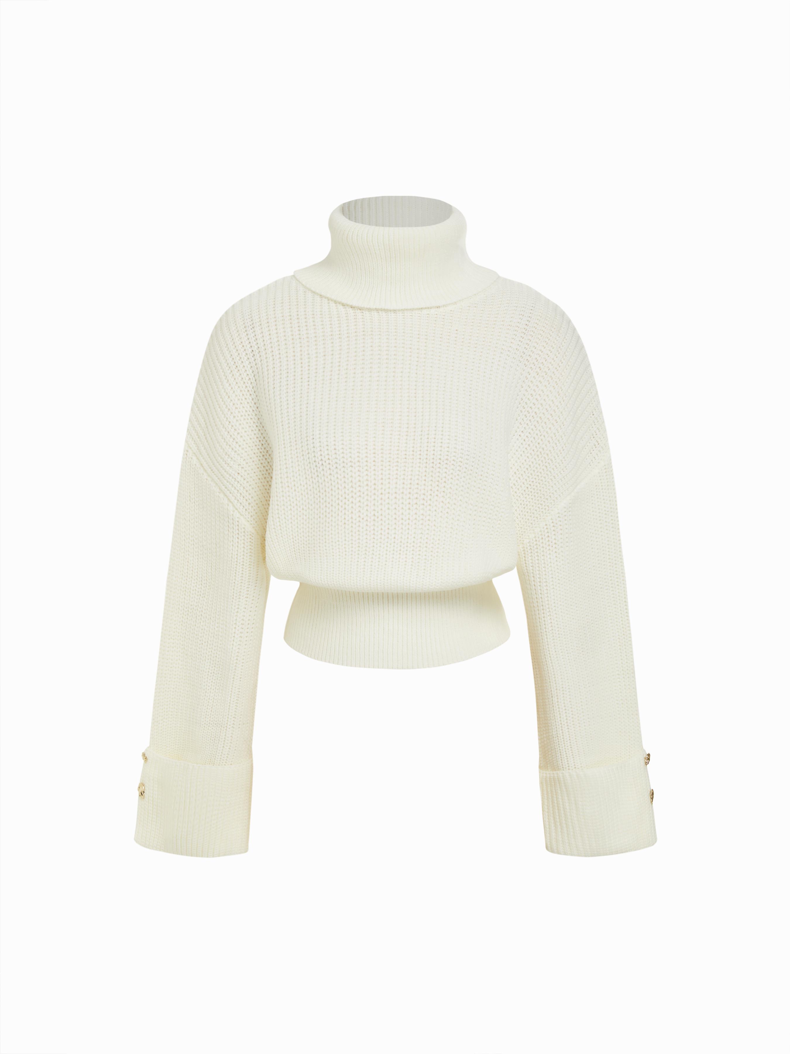 Knit Turtleneck Button Long Sleeve Top by CIDER