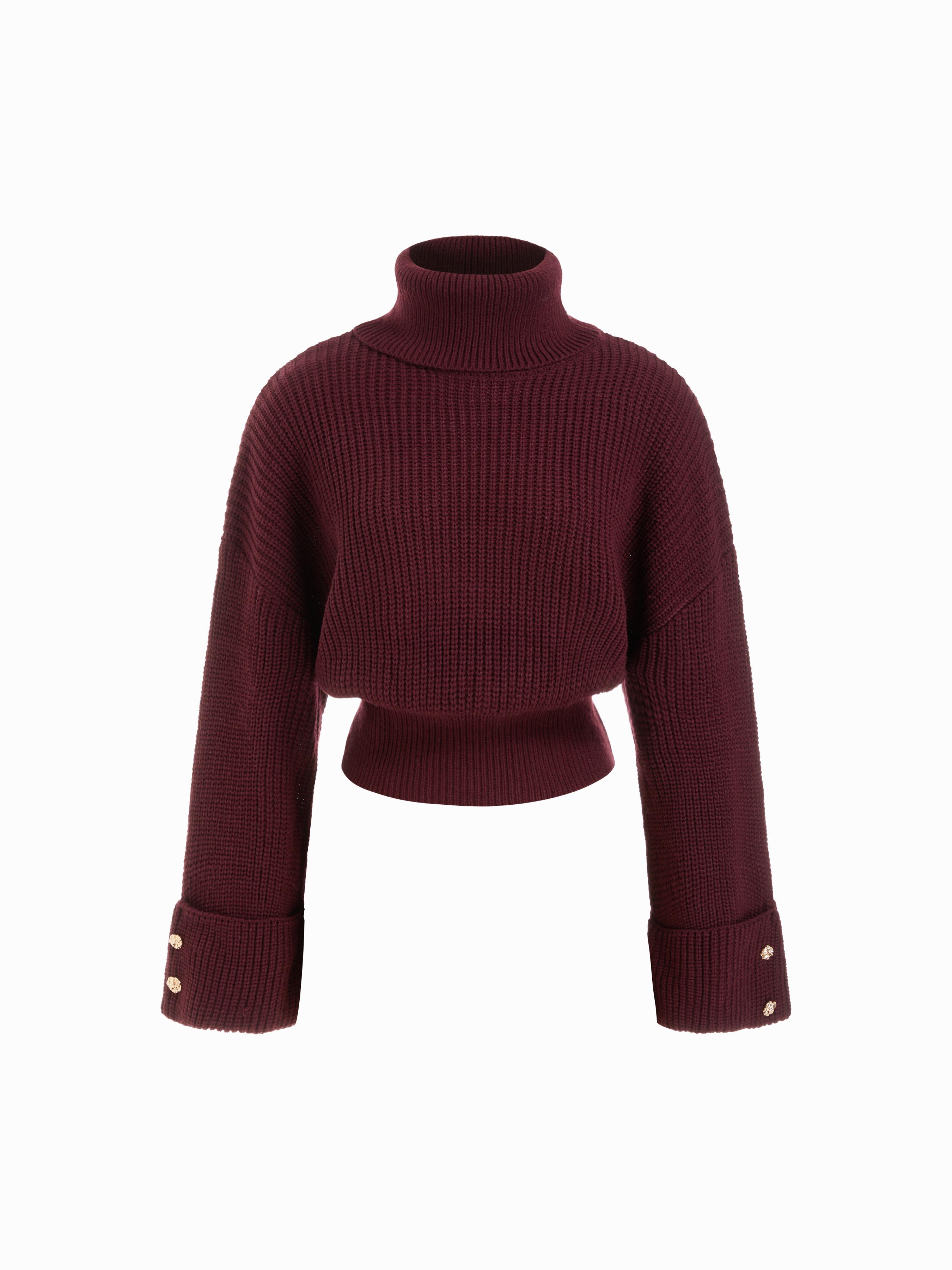 Knit Turtleneck Button Long Sleeve Top by CIDER