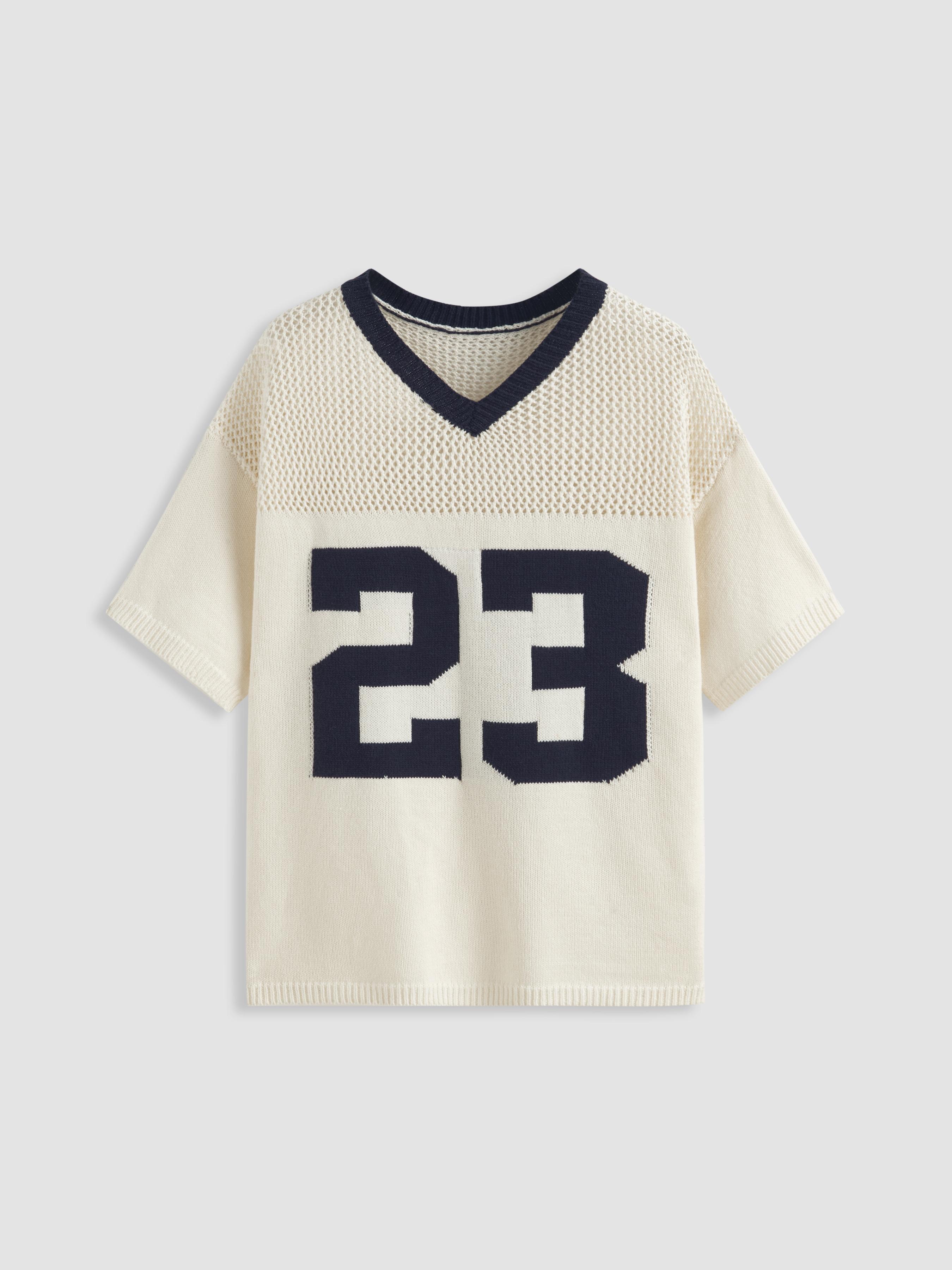 Knit V-neck 23 Hollow Out Short Sleeve Top by CIDER