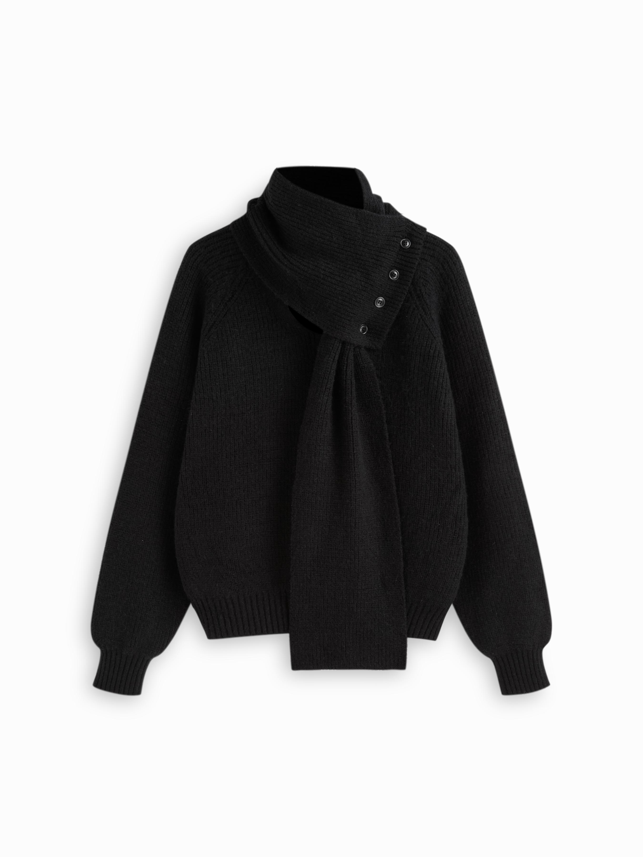 Knit V-neck Button Long Sleeve Oversized Top With Scarf by CIDER