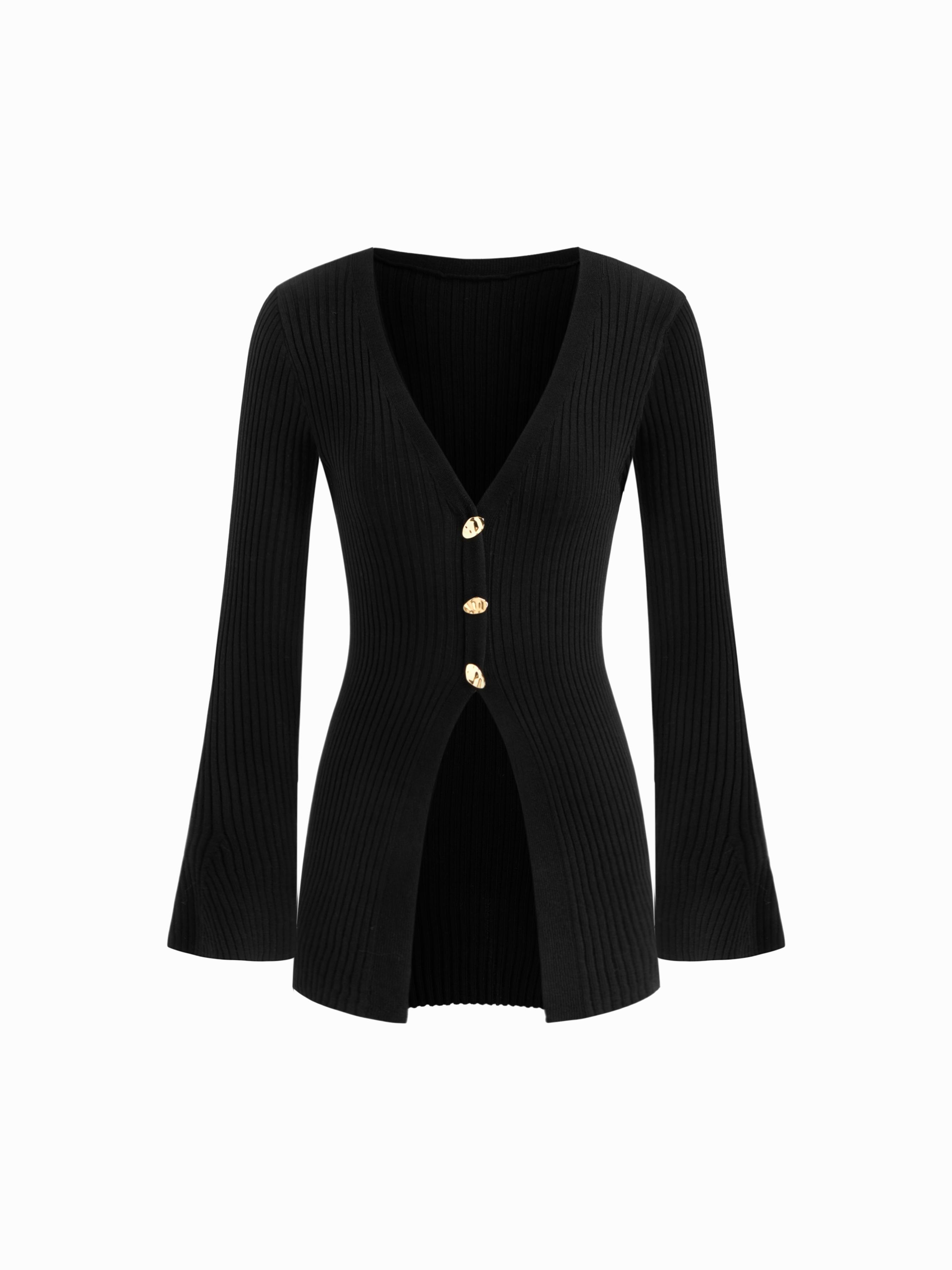 Knit V-neck Button Metal Detail Cardigan by CIDER