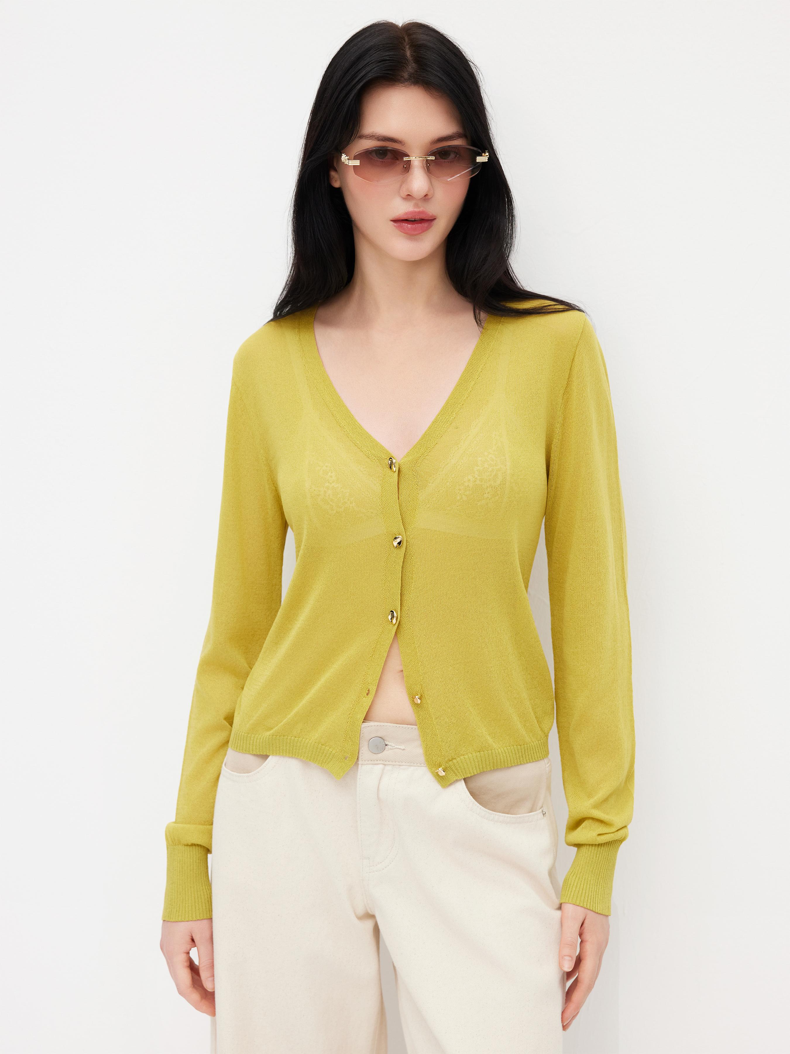 Knit V-neck Long Sleeve Button Cardigan by CIDER