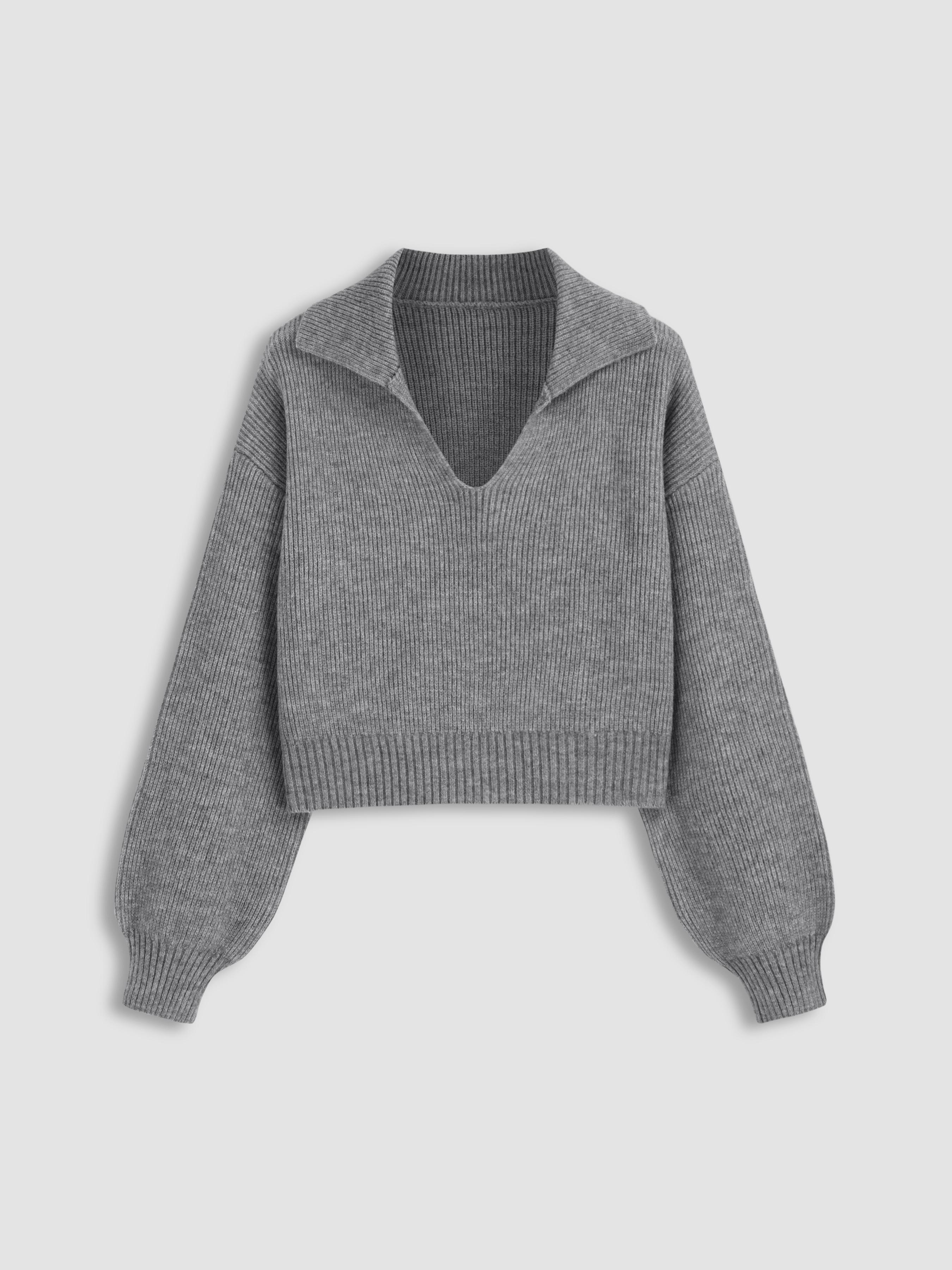 Knit V-neck Long Sleeve Crop Sweater Curve & Plus by CIDER