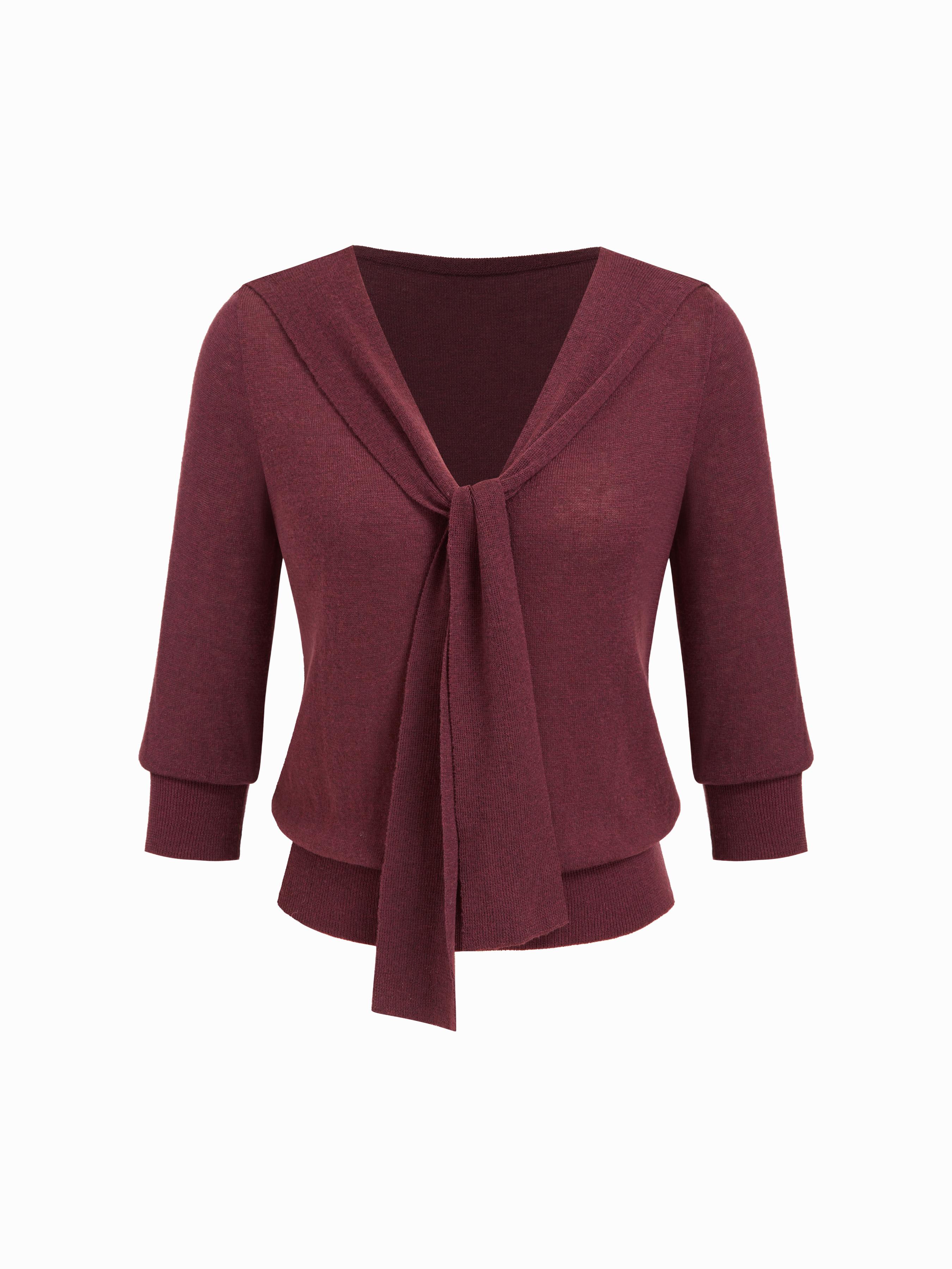 Knit V-neck Long Sleeve Top With Scarf by CIDER