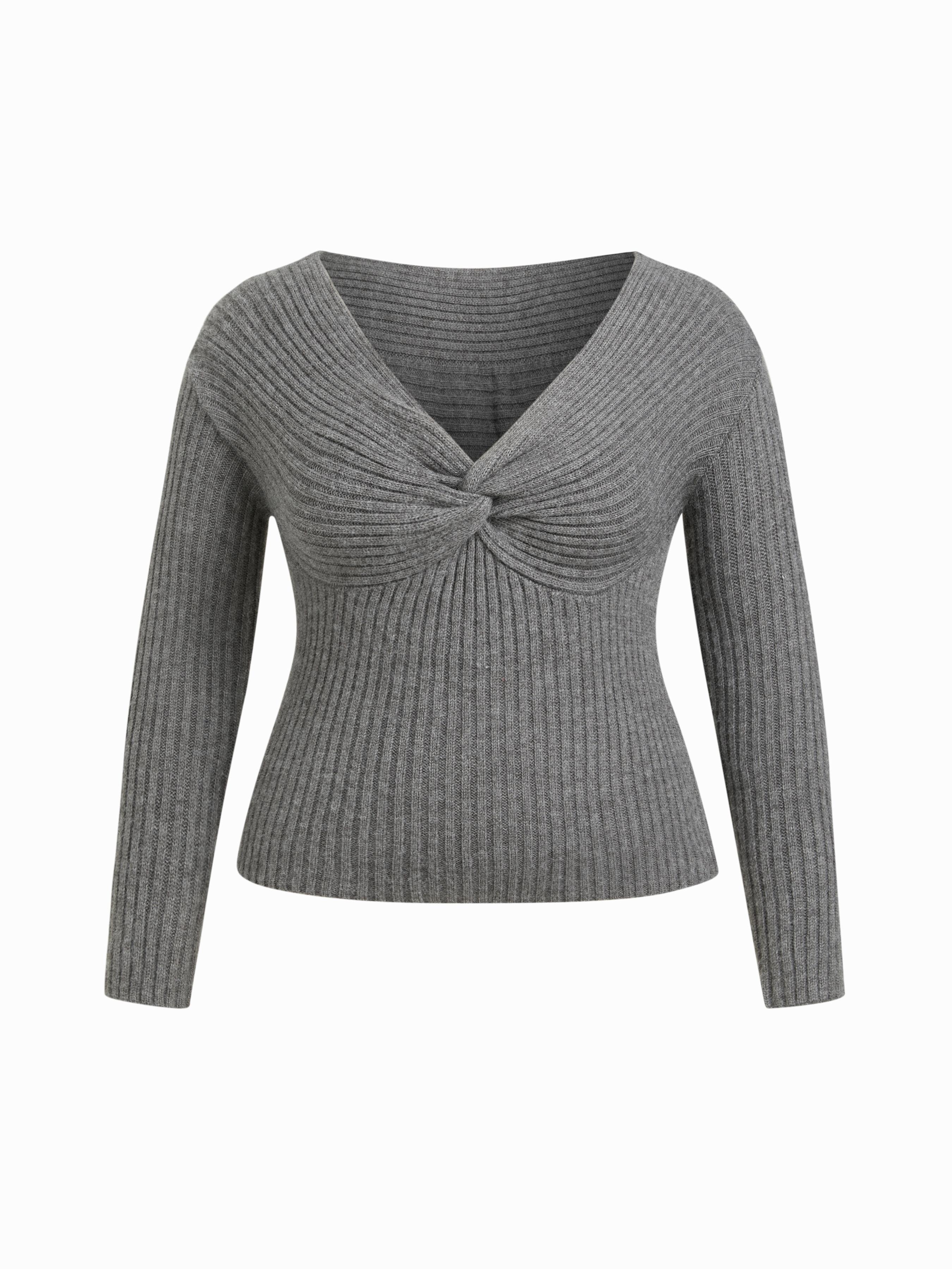 Knit V-neck Long Sleeve Twist Top Curve & Plus by CIDER