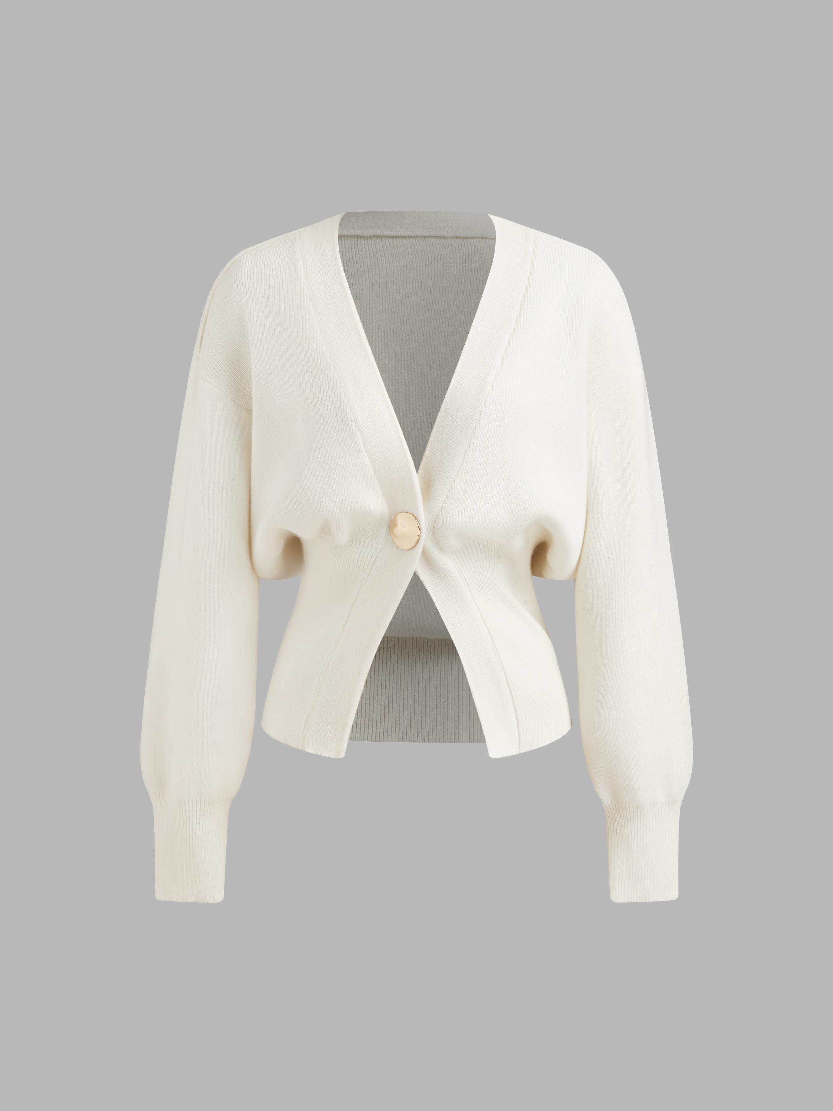 Knit V-neck  Metallic Button Cardigan by CIDER