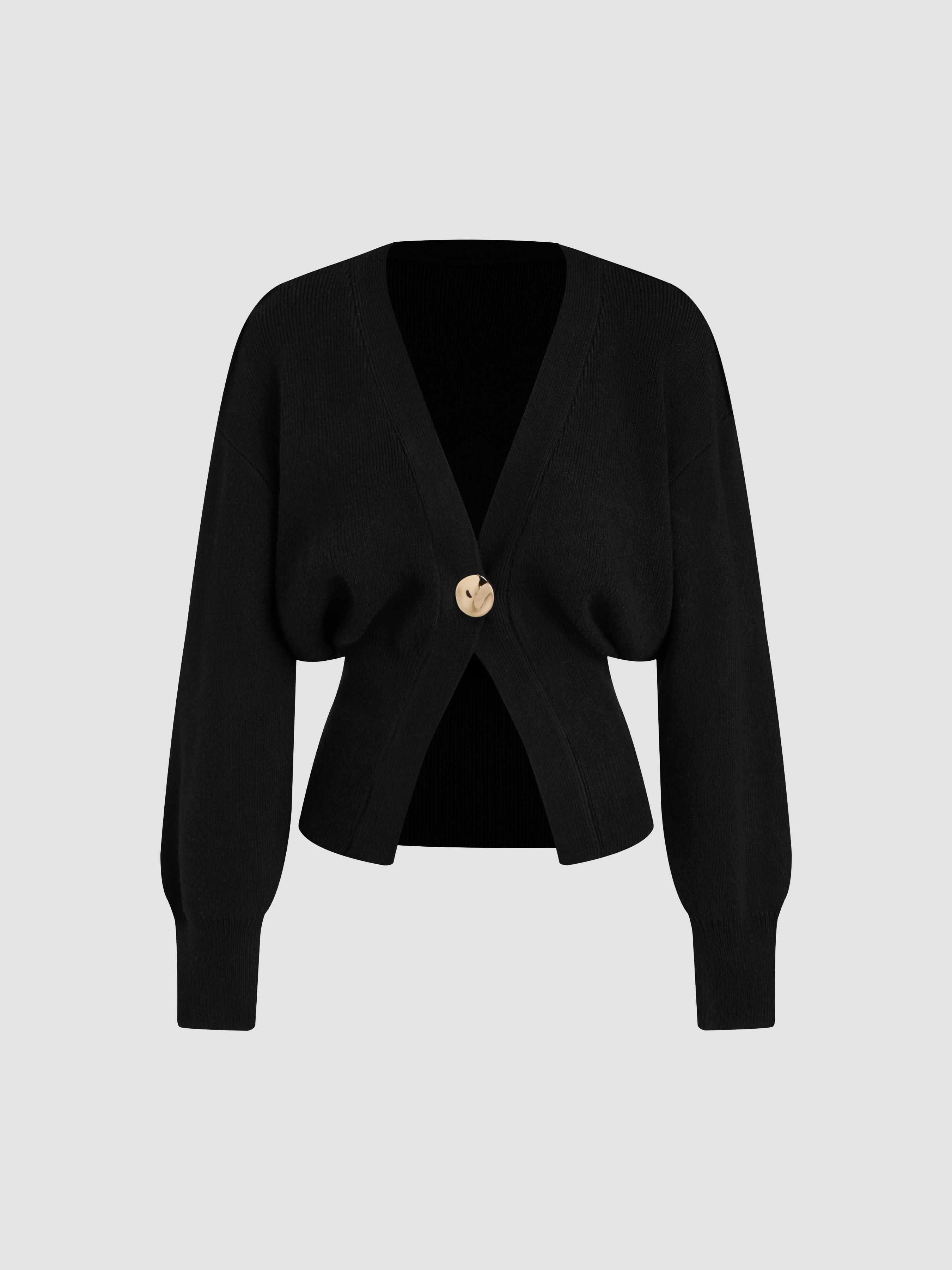 Knit V-neck  Metallic Button Cardigan by CIDER