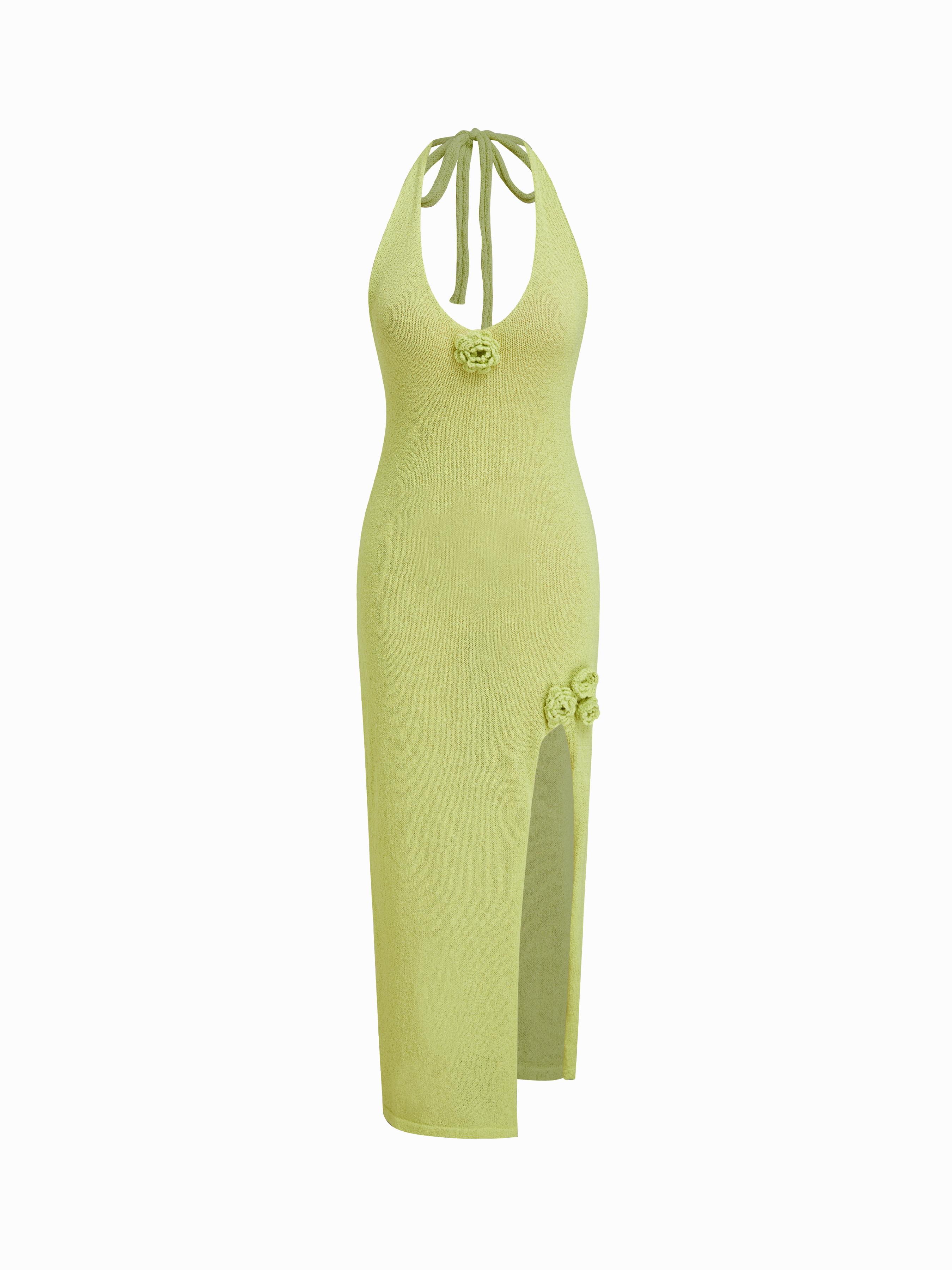Knit V-neck Rosette Backless Split Maxi Dress by CIDER