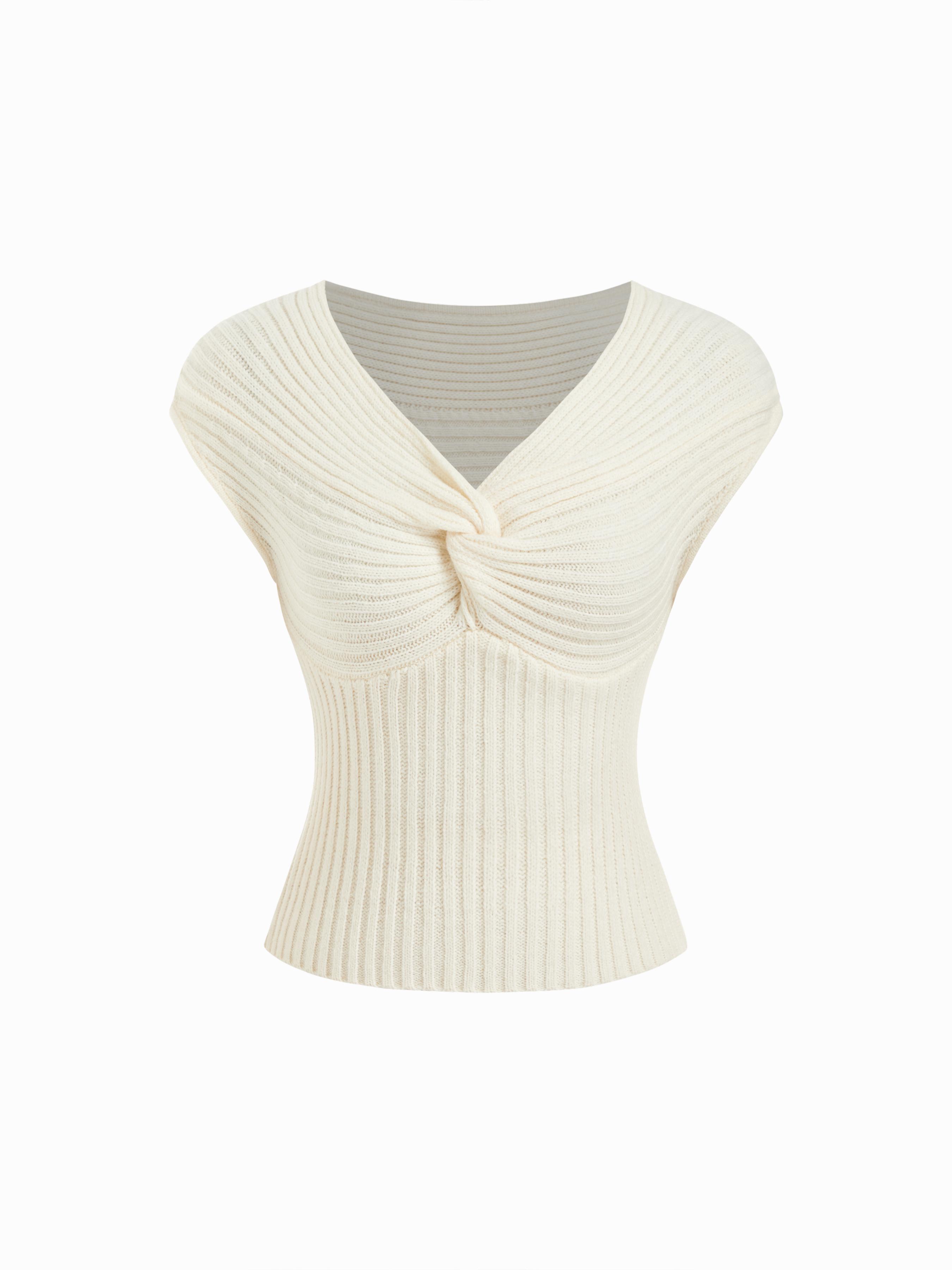 Knit V-neck Short Sleeve Twist Top by CIDER