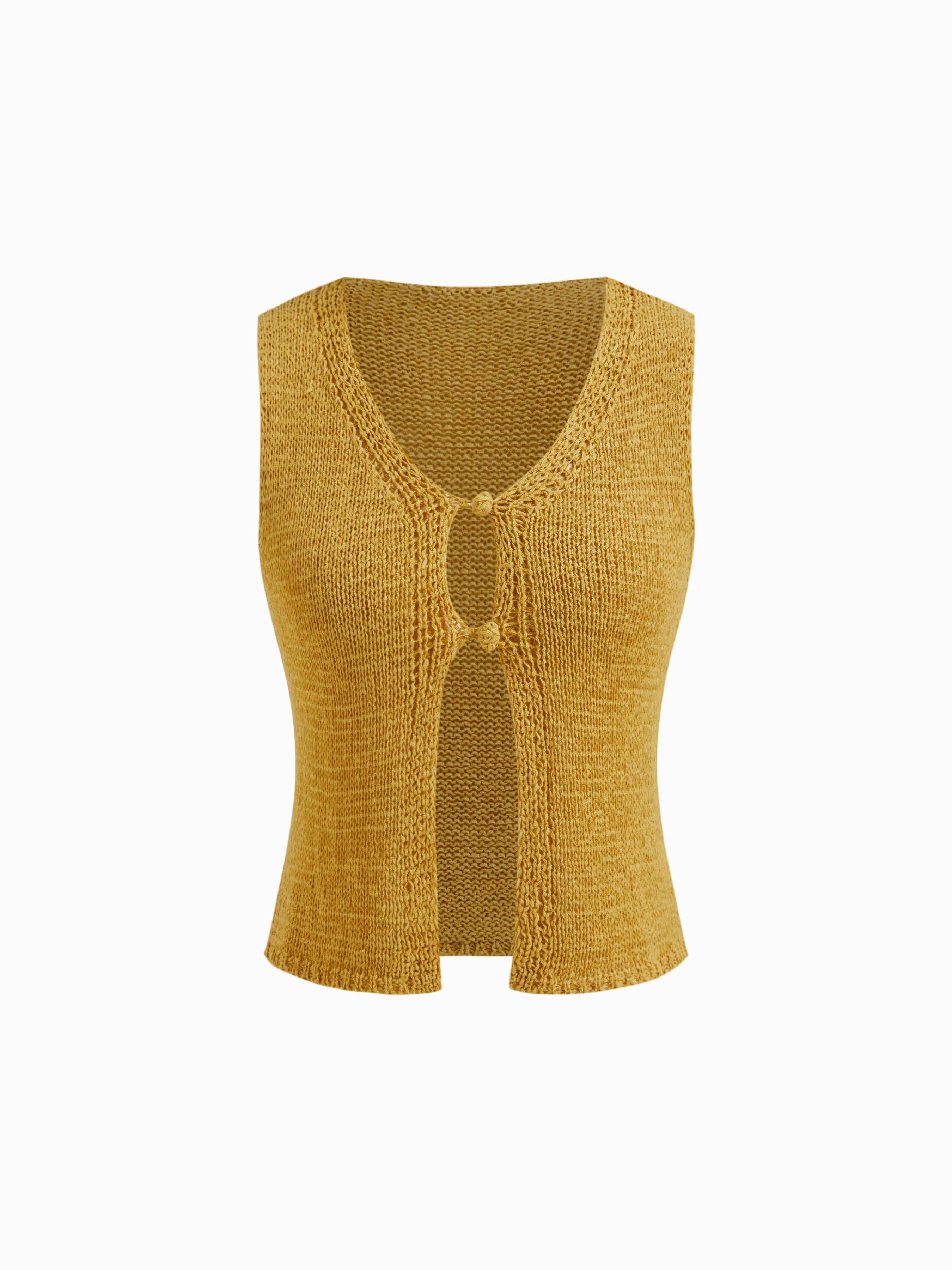 Knit V-neck Split Crop Tank Top by CIDER
