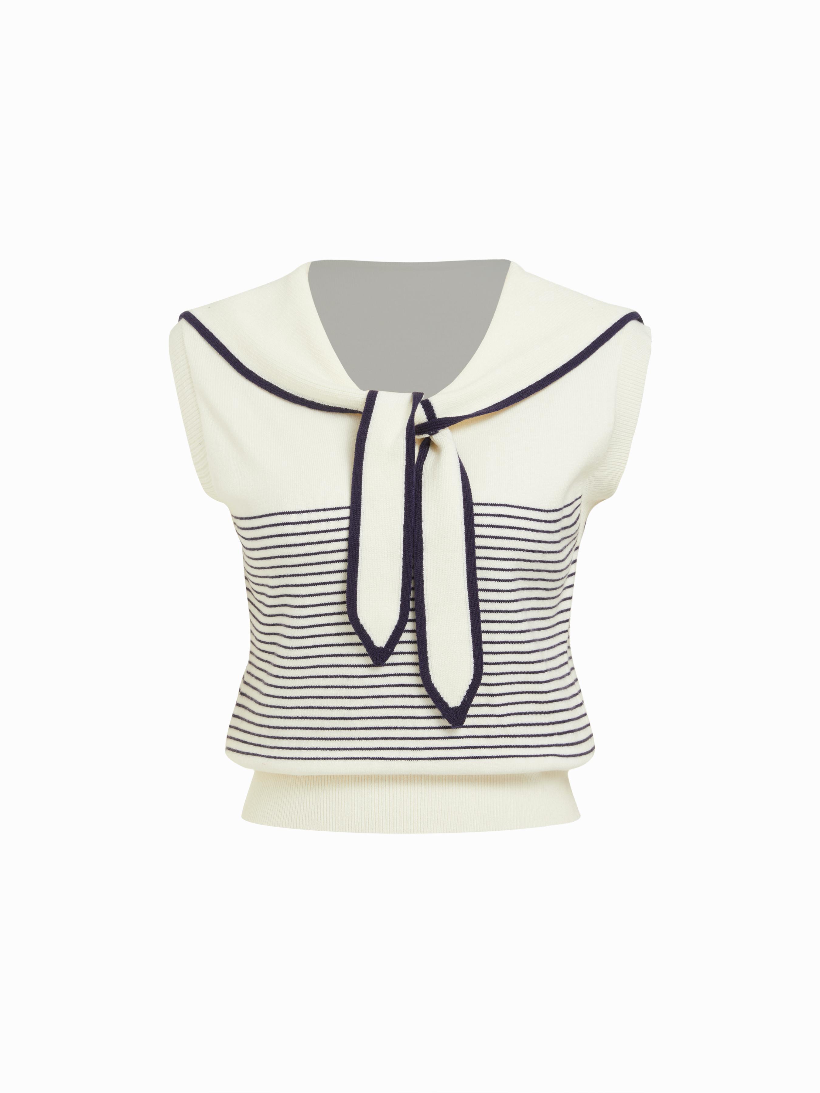 Knit V-neck Striped Colorblock Camis Top With Scarf by CIDER