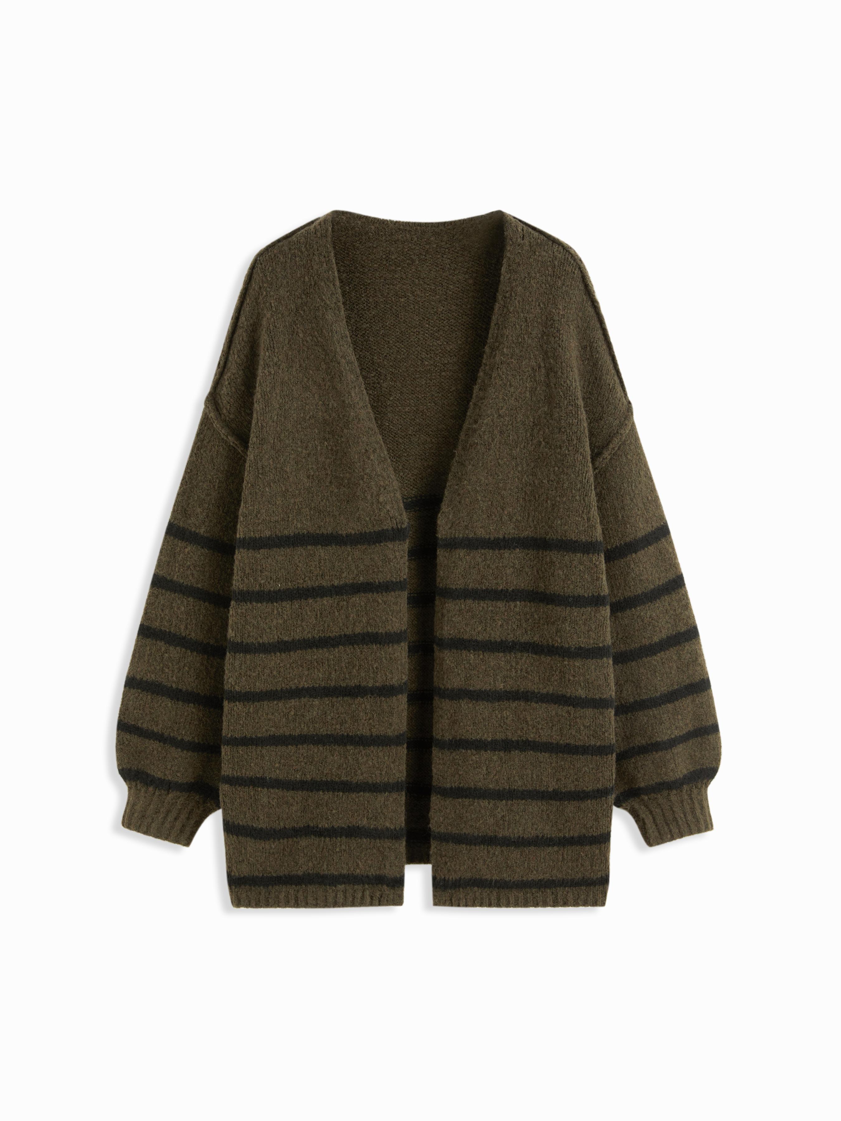 Knit V-neck Striped Oversized Cardigan by CIDER