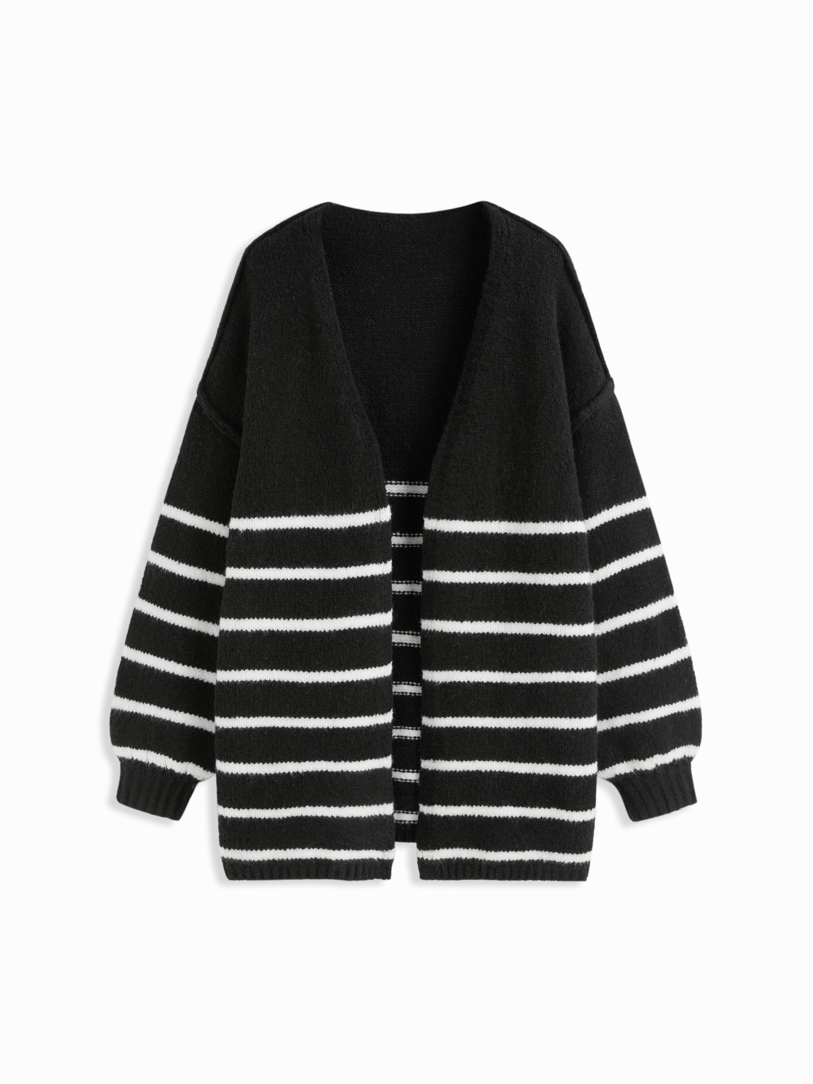 Knit V-neck Striped Oversized Cardigan by CIDER