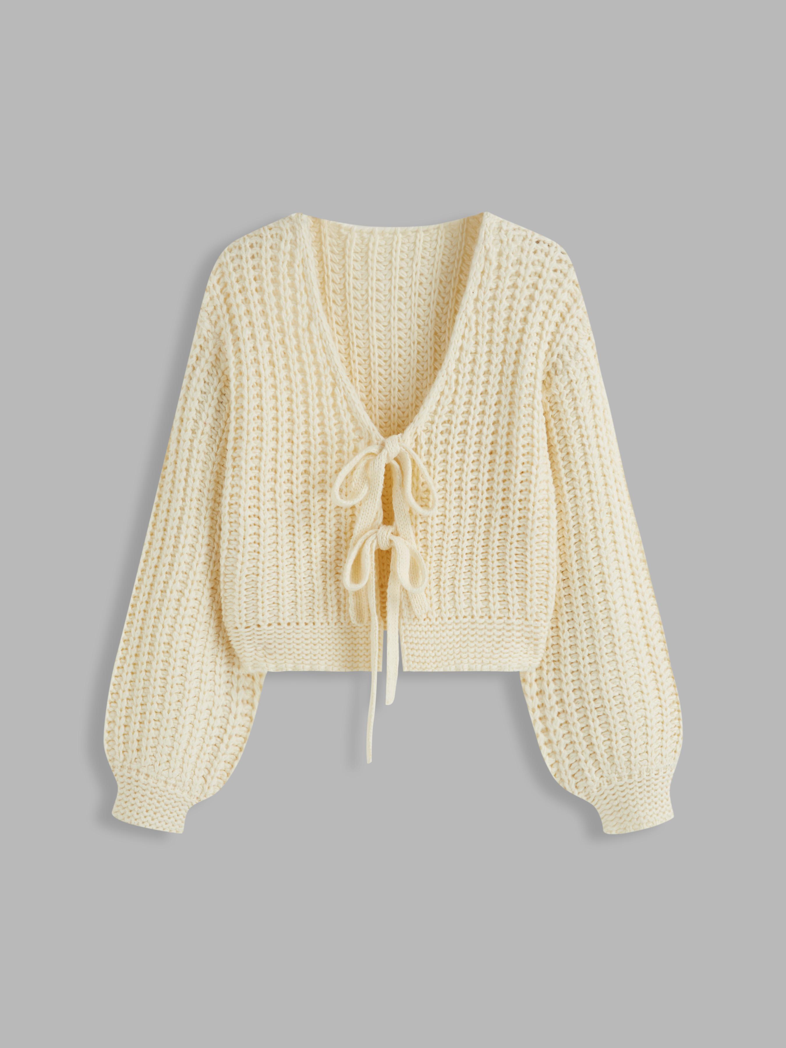 Knit V-neck Striped Tie Front Cardigan by CIDER