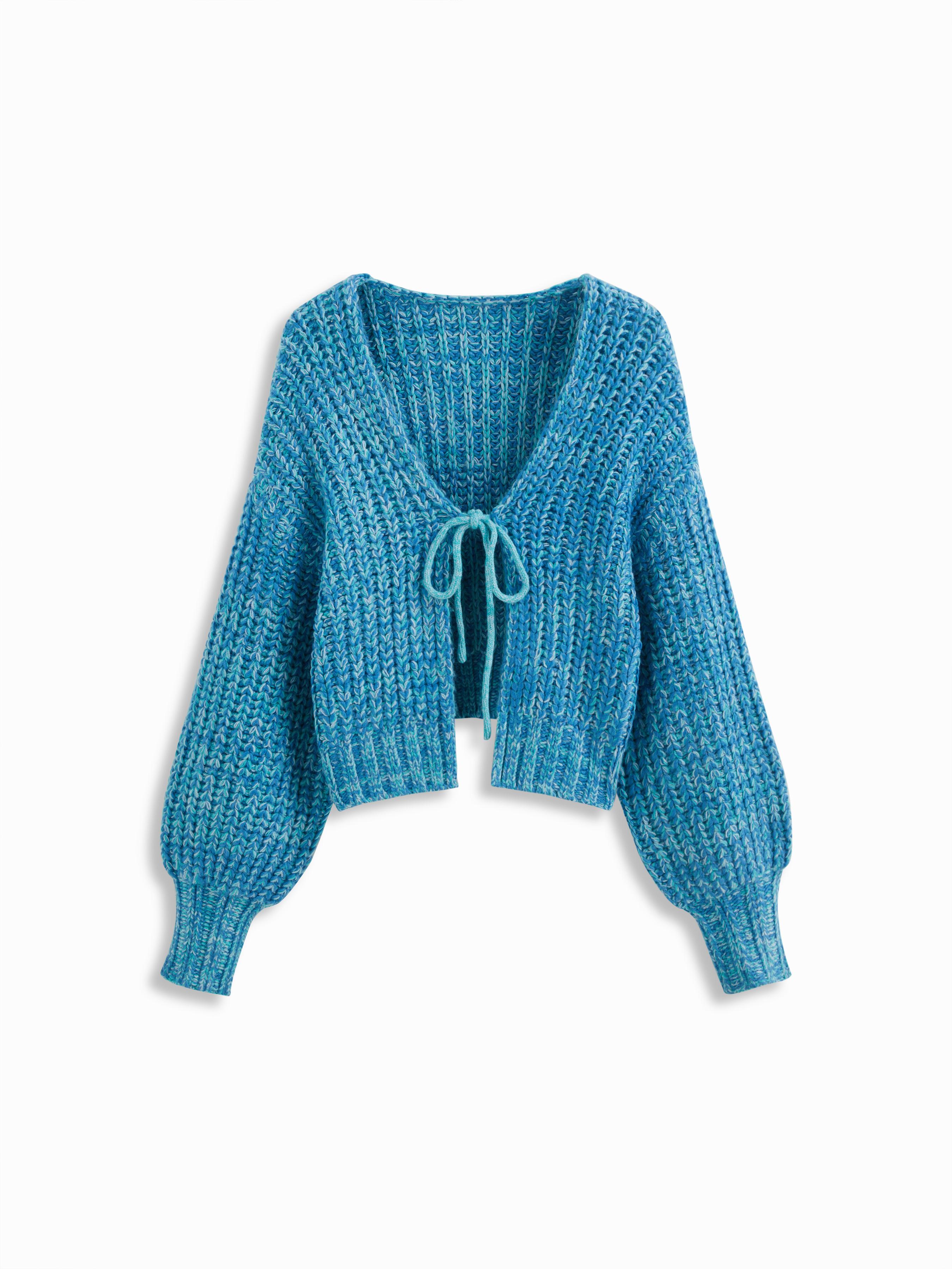 Knit V-neck Tie Front Knotted Oversized Cardigan by CIDER