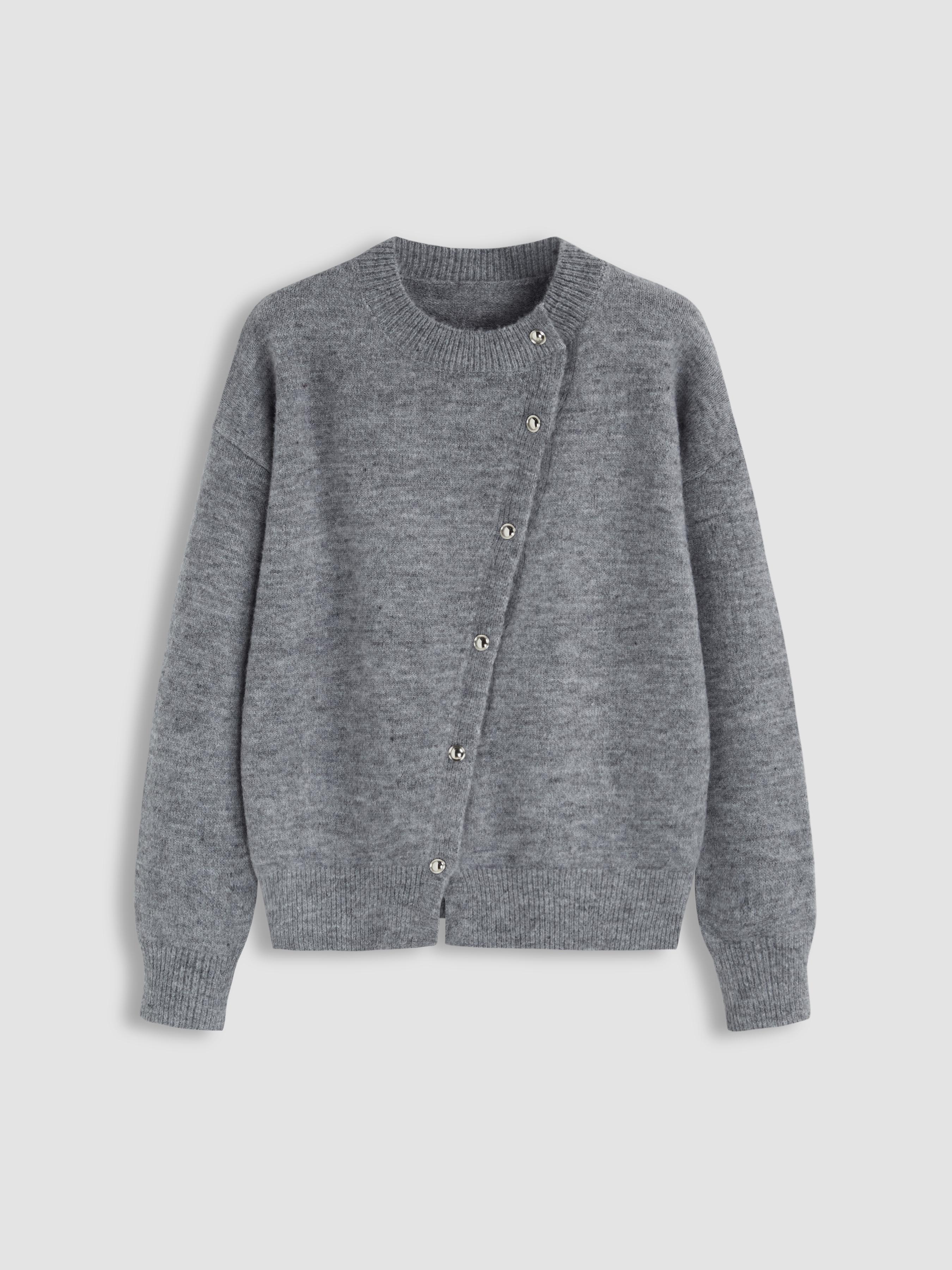 Knit Wool-blend Asymmetrical Button Up Oversized Long Sleeve Sweater by CIDER
