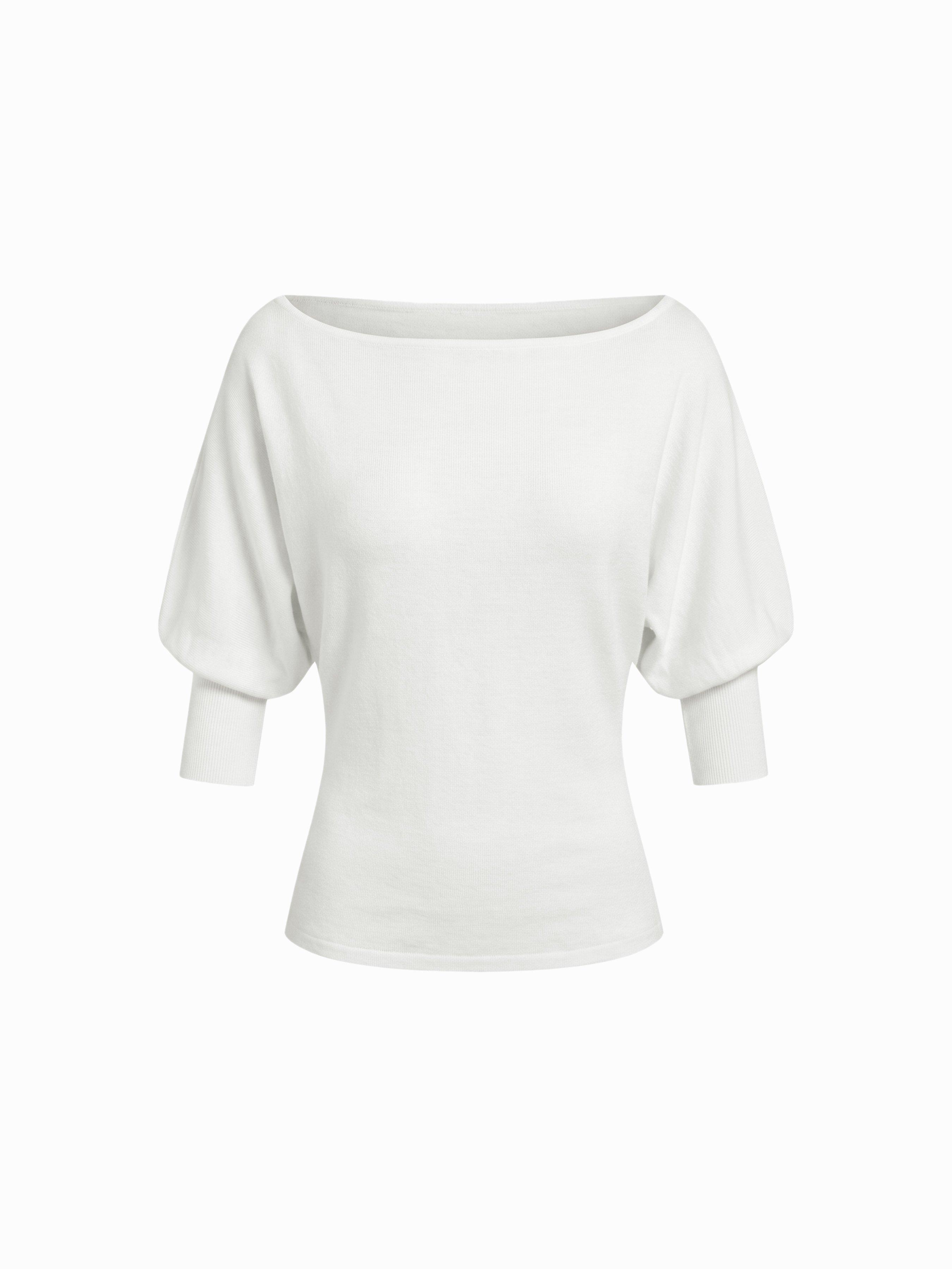 Knit Wool-blend Boat Neck Lantern Sleeve Top by CIDER