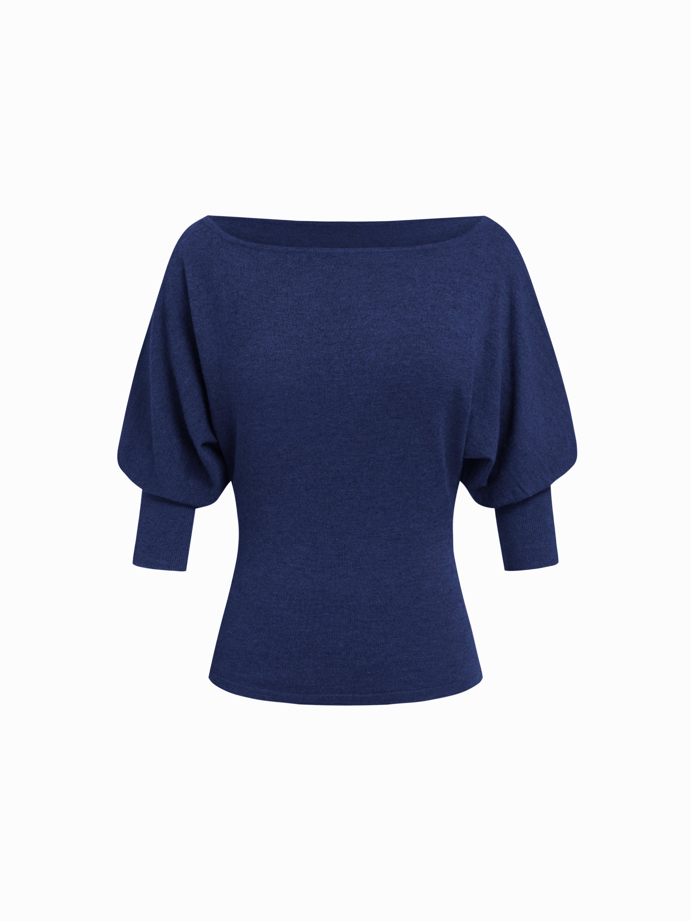Knit Wool-blend Boat Neck Lantern Sleeve Top by CIDER