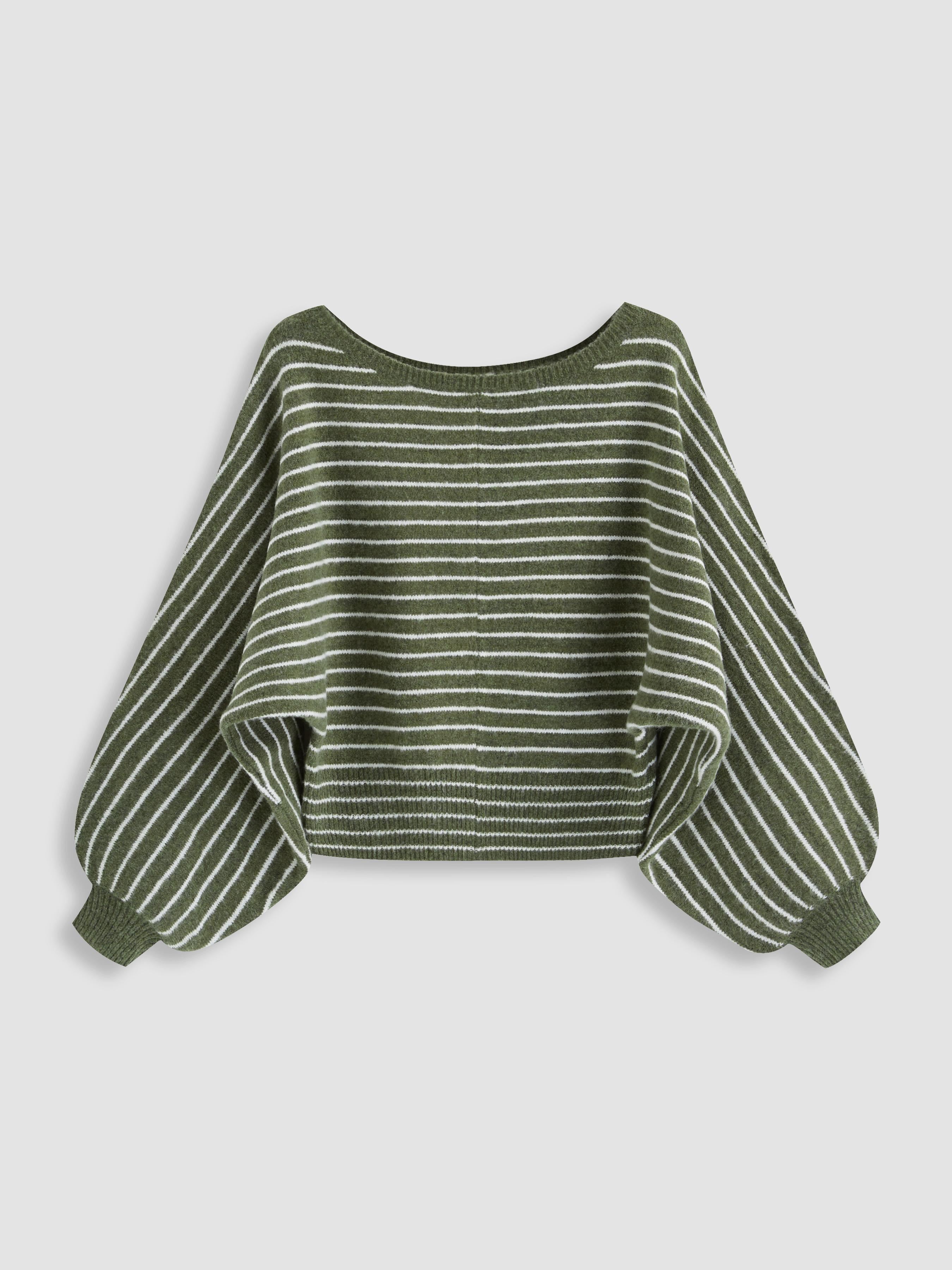 Knit Wool-blend Boat Neck Striped Oversized Sweater by CIDER