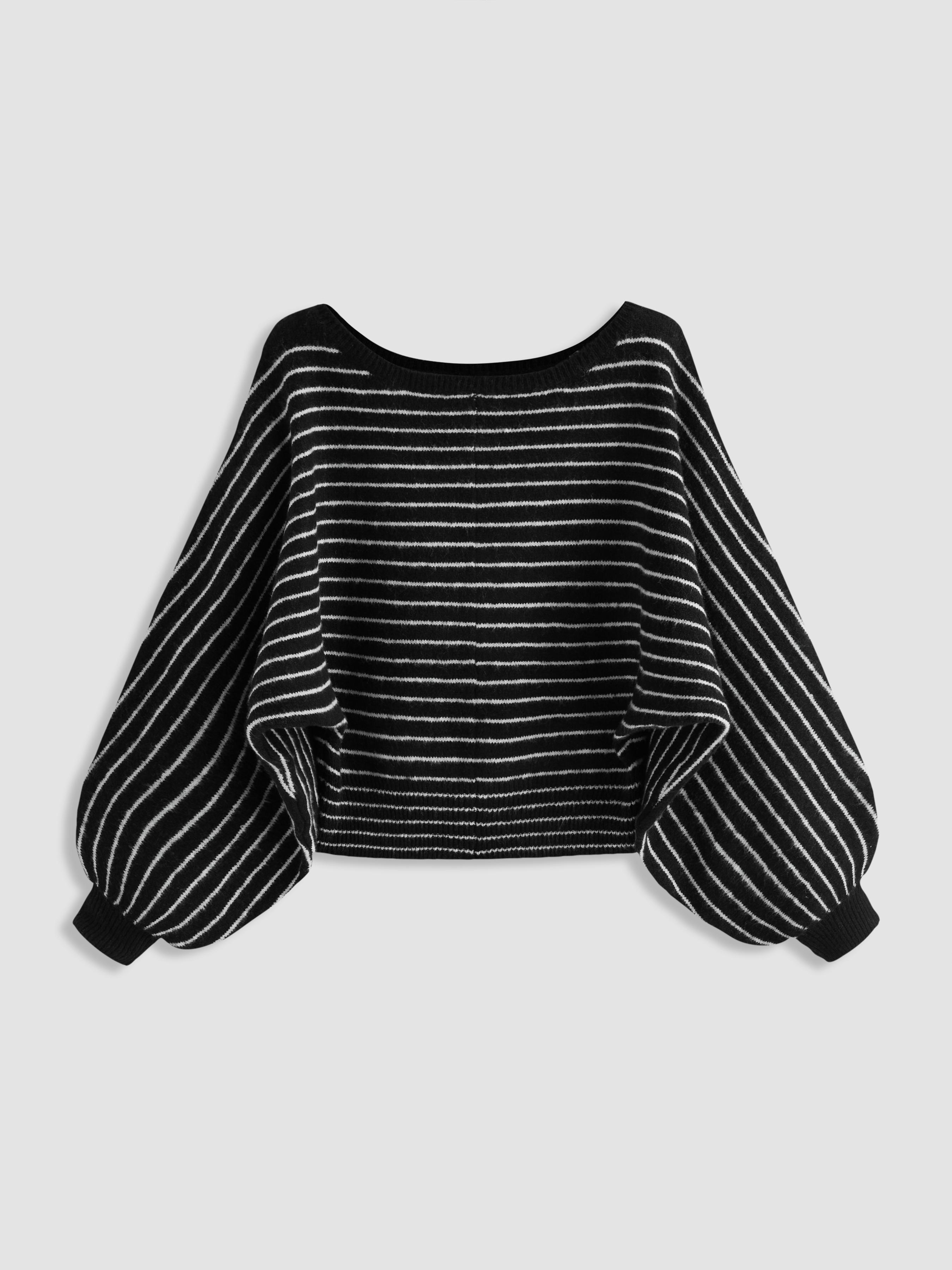 Knit Wool-blend Boat Neck Striped Oversized Sweater by CIDER