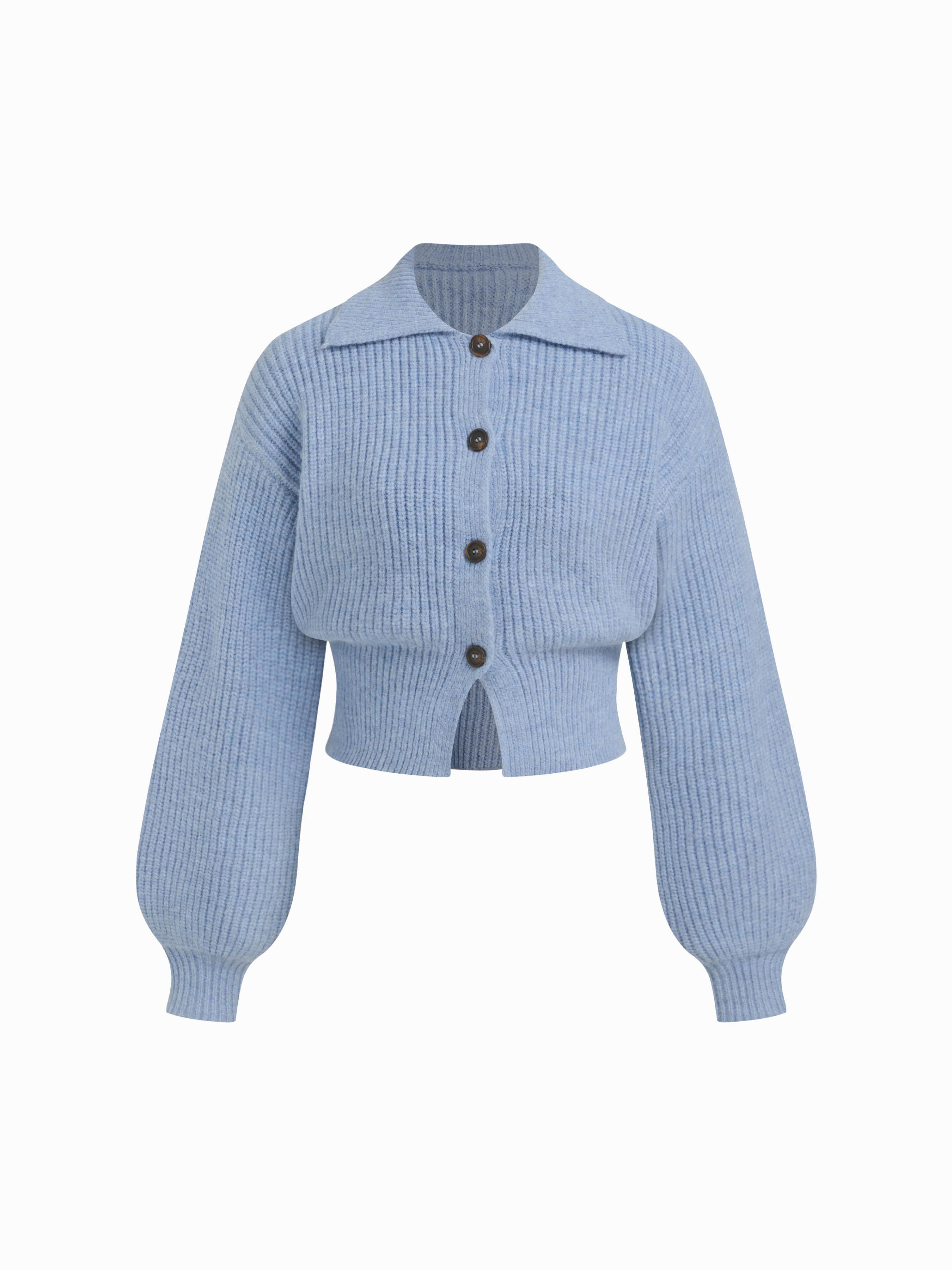 Knit Wool-blend Collar Cinched Waist Cardigan by CIDER