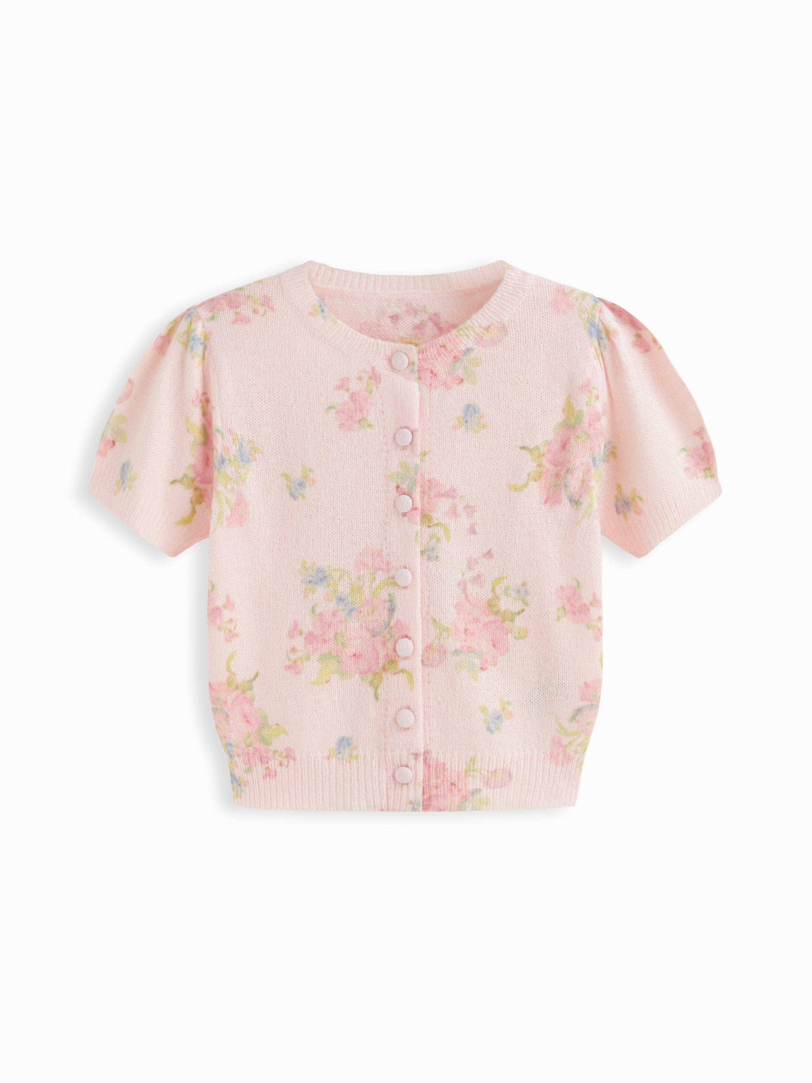 Knit Wool-blend Floral Puff Sleeve Cardigan by CIDER