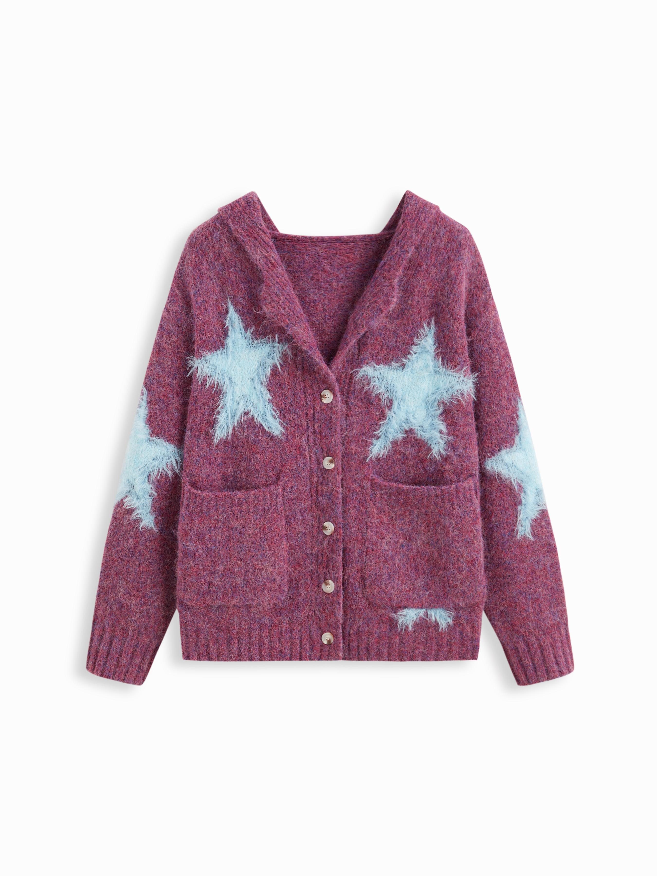 Knit Wool-blend Hooded Star Oversized Cardigan by CIDER