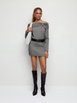 Knit Wool-blend Off-shoulder Long Sleeve Ruched Mini Dress With Belt by CIDER