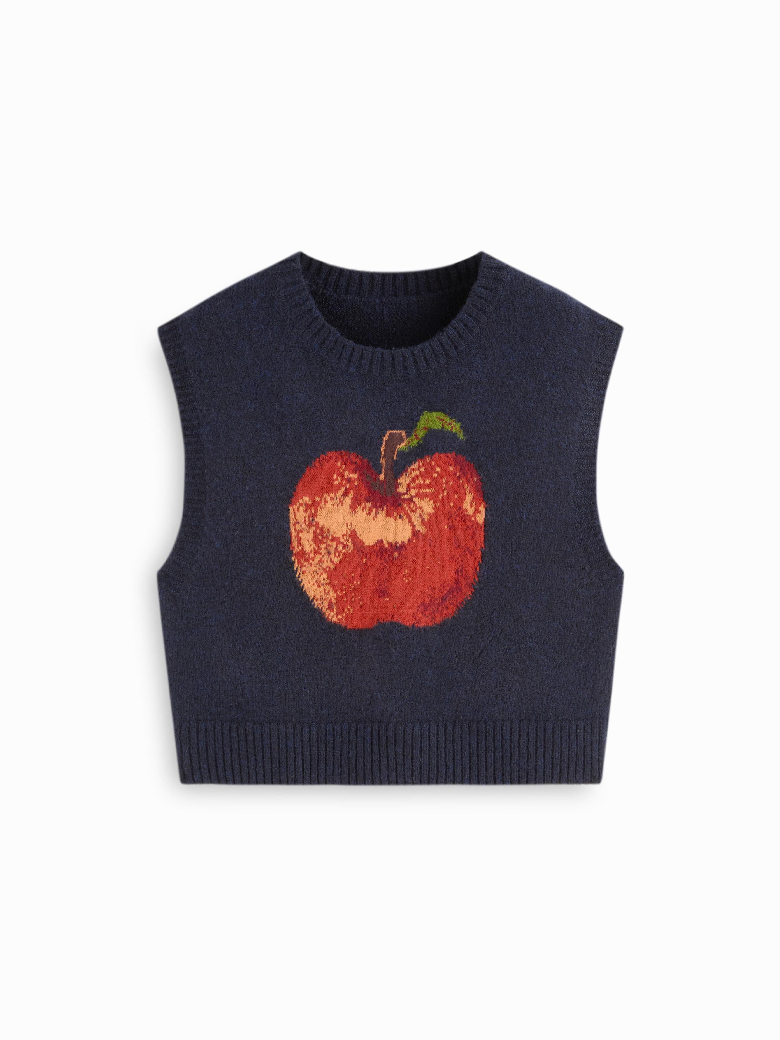 Knit Wool-blend Round Neck Pear Graphic Vest by CIDER