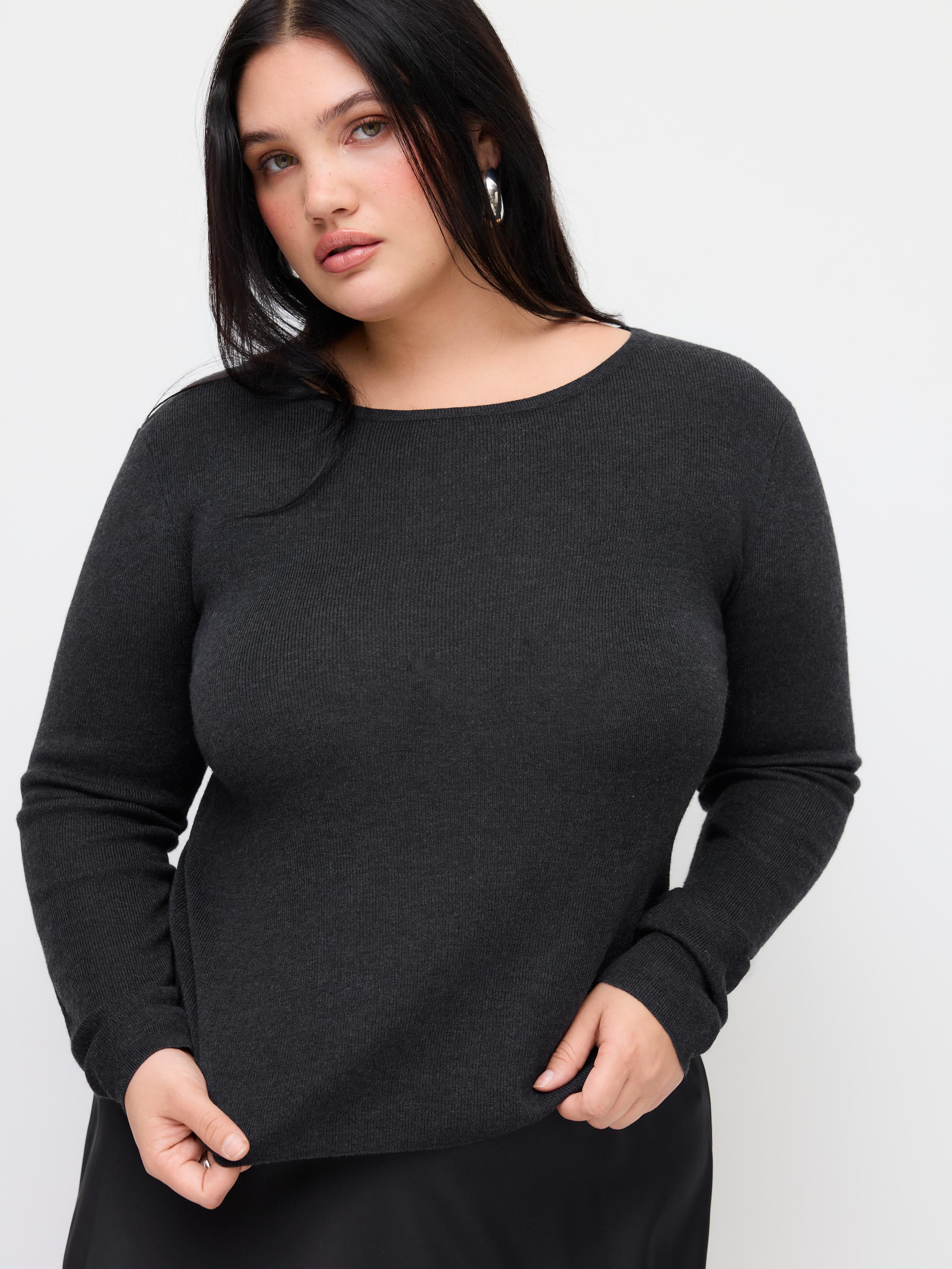 Knit Wool-blend Round Neckline Long Sleeve Top Curve & Plus by CIDER