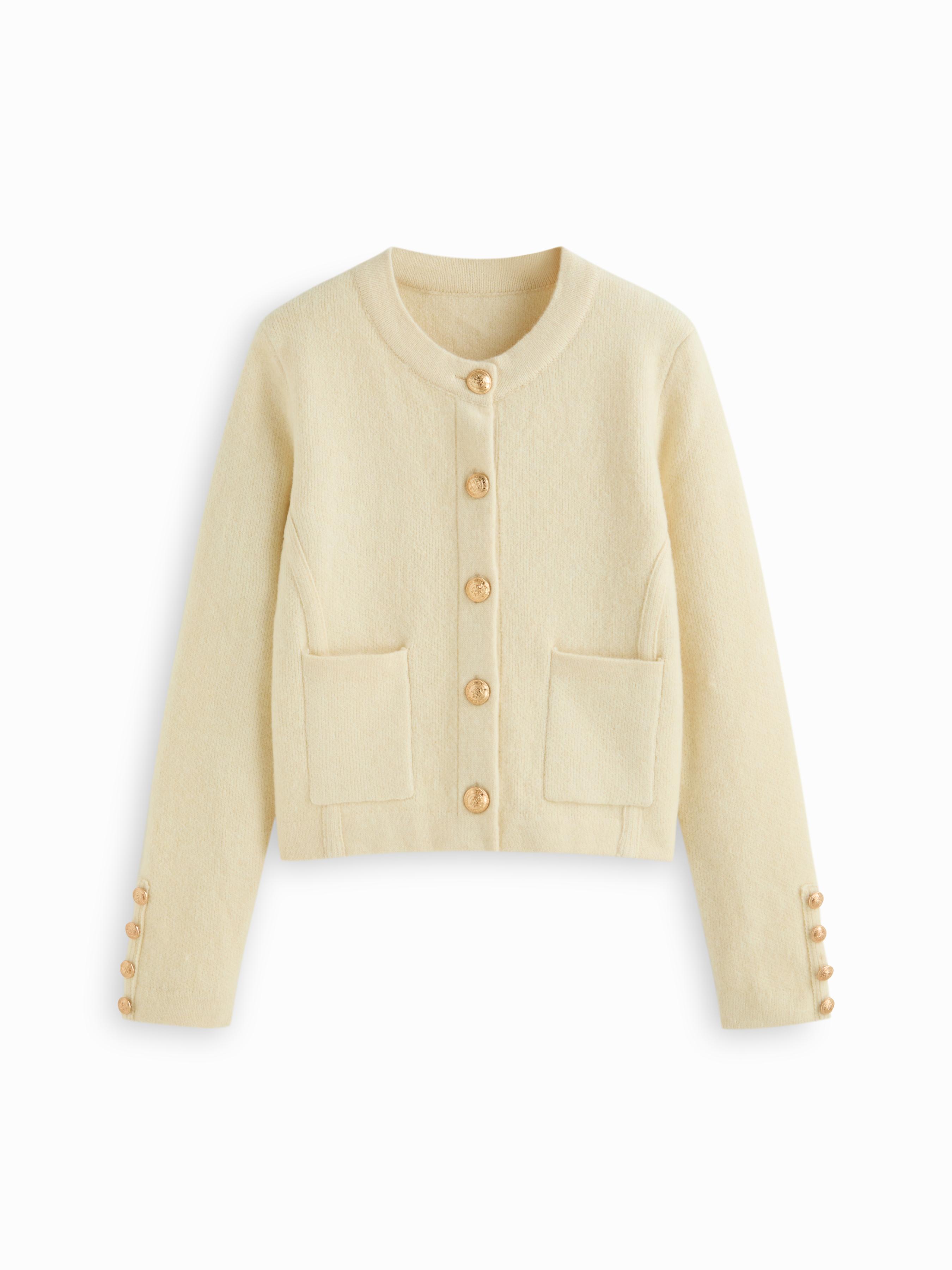 Knit Wool-blend Round Neckline Metal Button Cardigan by CIDER