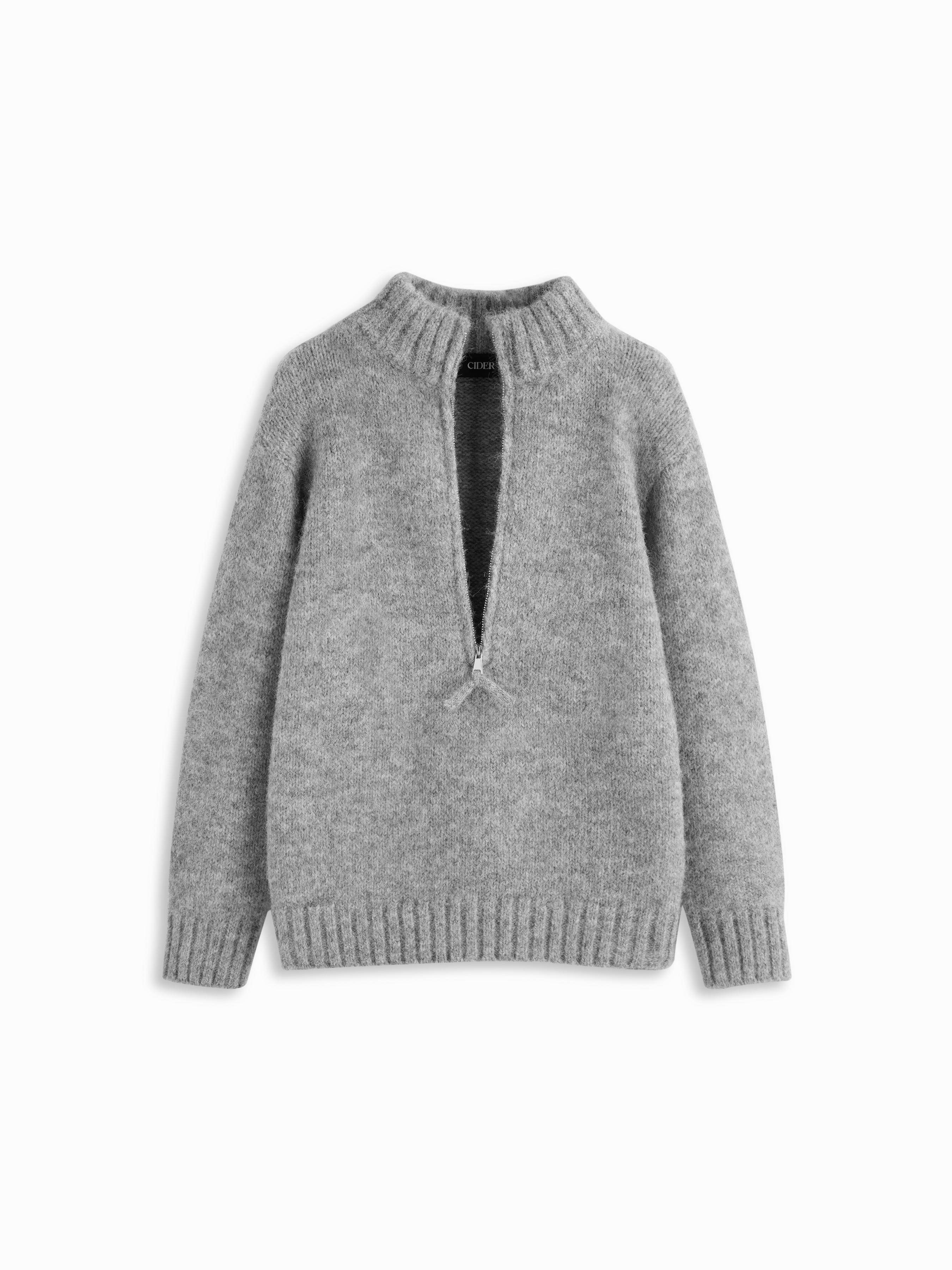Knit Wool-blend Stand Collar Long Sleeve Half Zip Oversized Top by CIDER