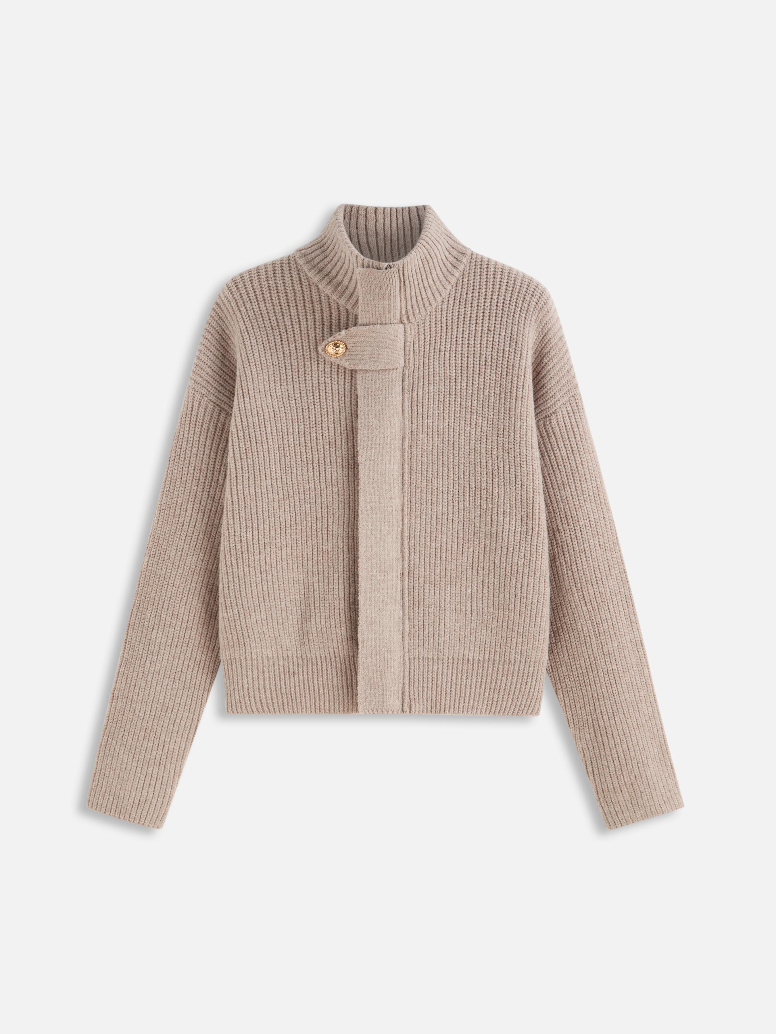 Knit Wool-blend Stand Collar Long Sleeve Zipper Oversized Cardigan by CIDER