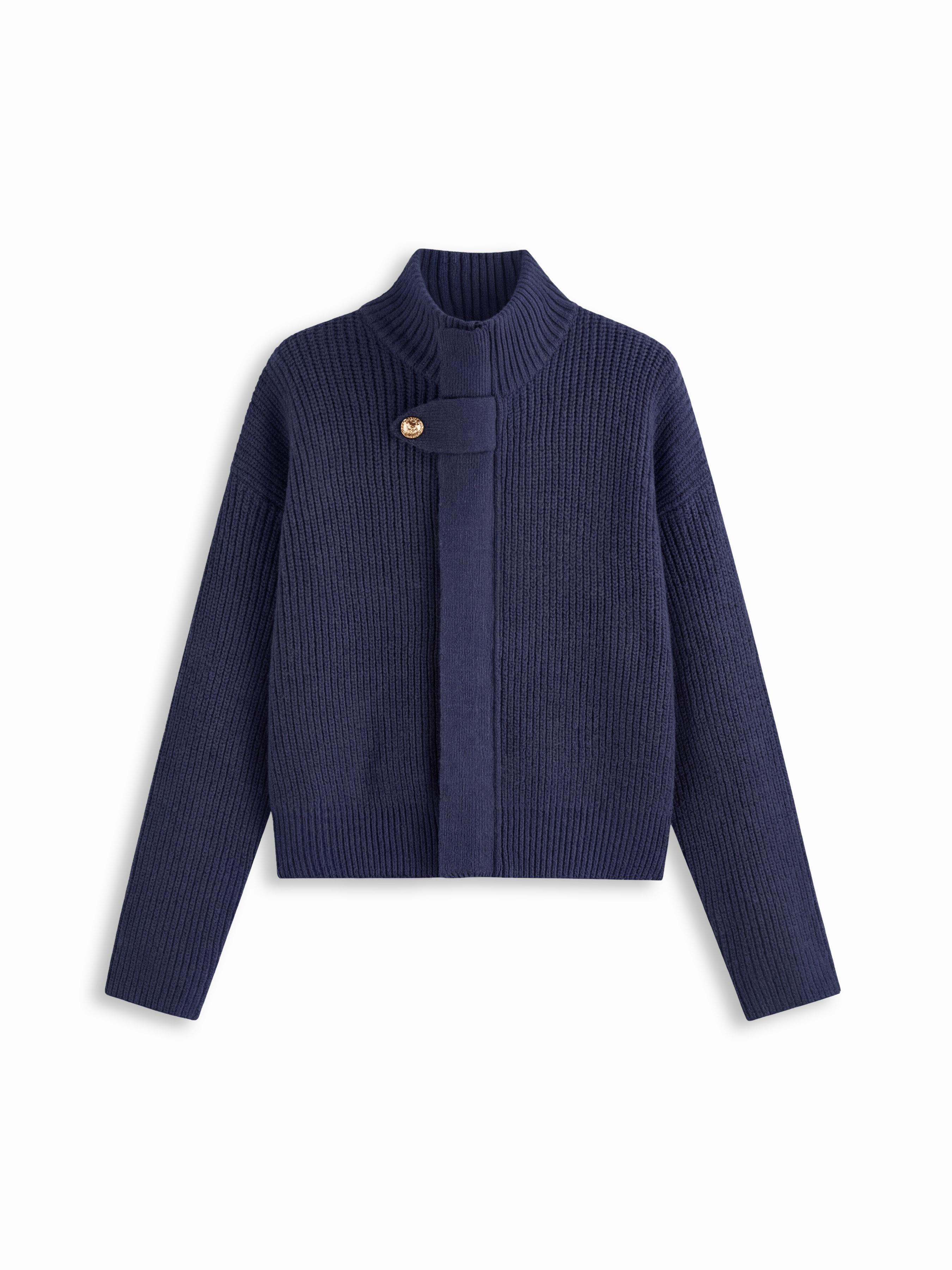 Knit Wool-blend Stand Collar Long Sleeve Zipper Oversized Cardigan by CIDER