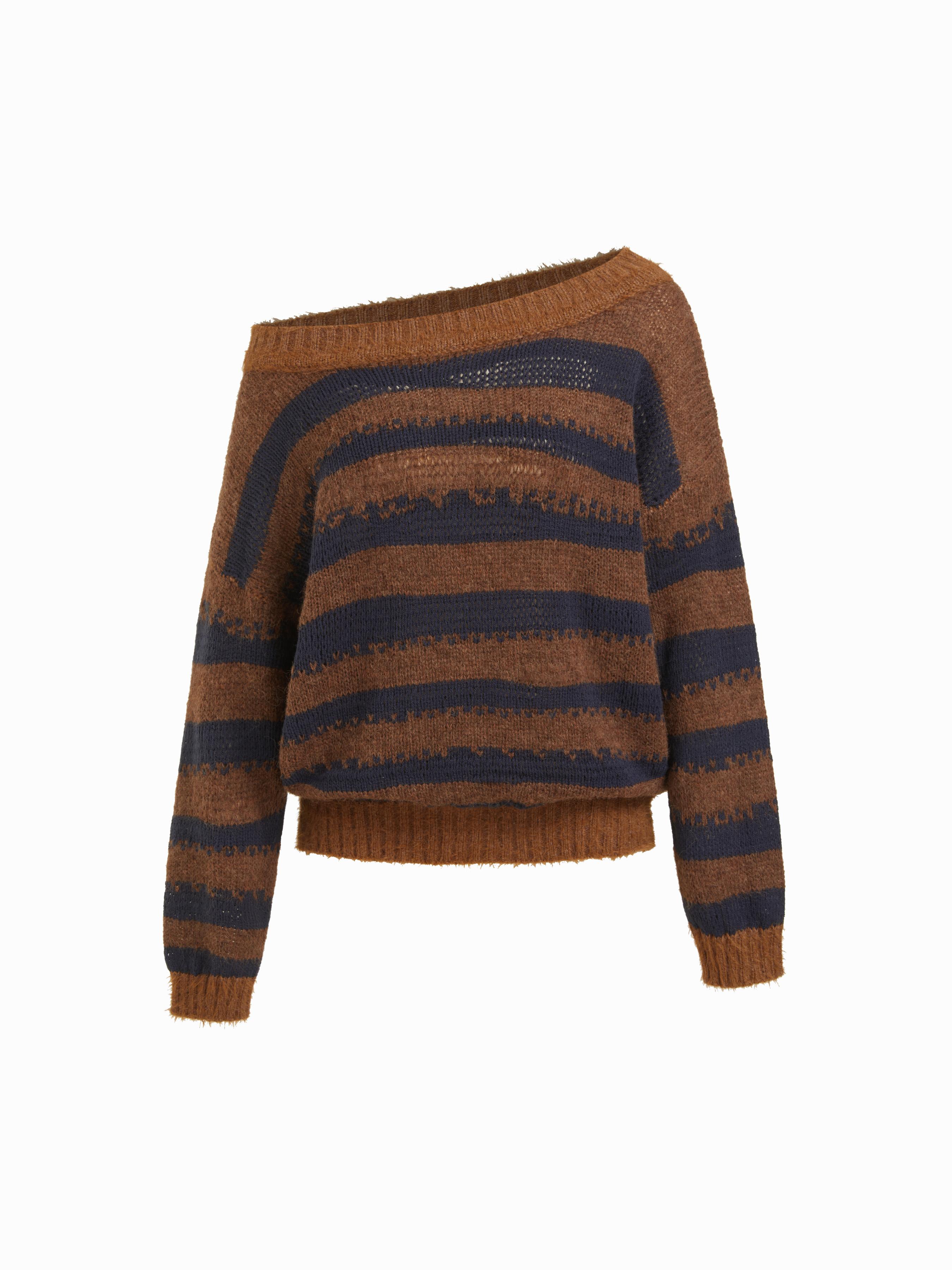 Knit Wool-blend Striped Asymmetrical Neck Oversized Sweater by CIDER Knit Wool-blend Striped Asymmetrical Neck Oversized Sweater by CIDER