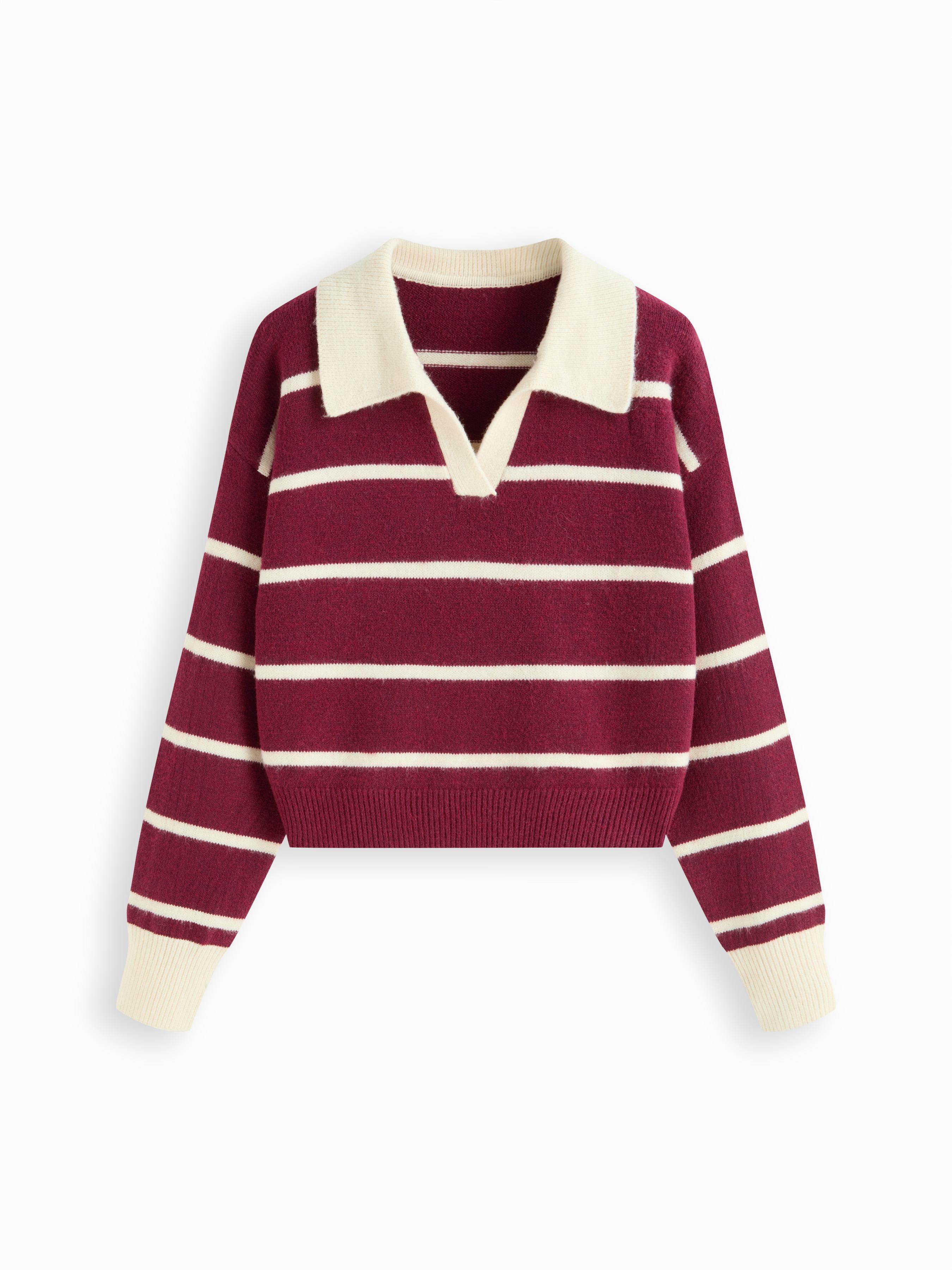 Knit Wool-blend Striped Collar Long Sleeve Top by CIDER