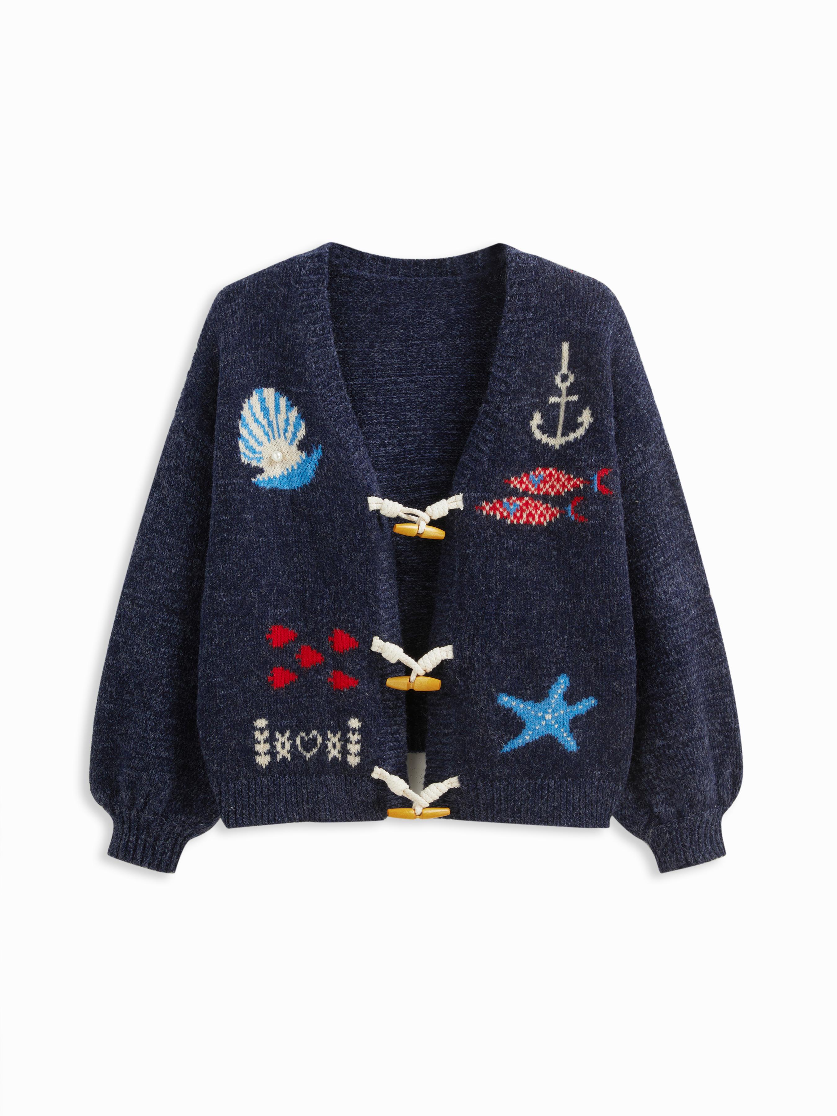 Knit Wool-blend V-neck Sea Animal Toggle Button Oversized Cardigan Curve & Plus by CIDER