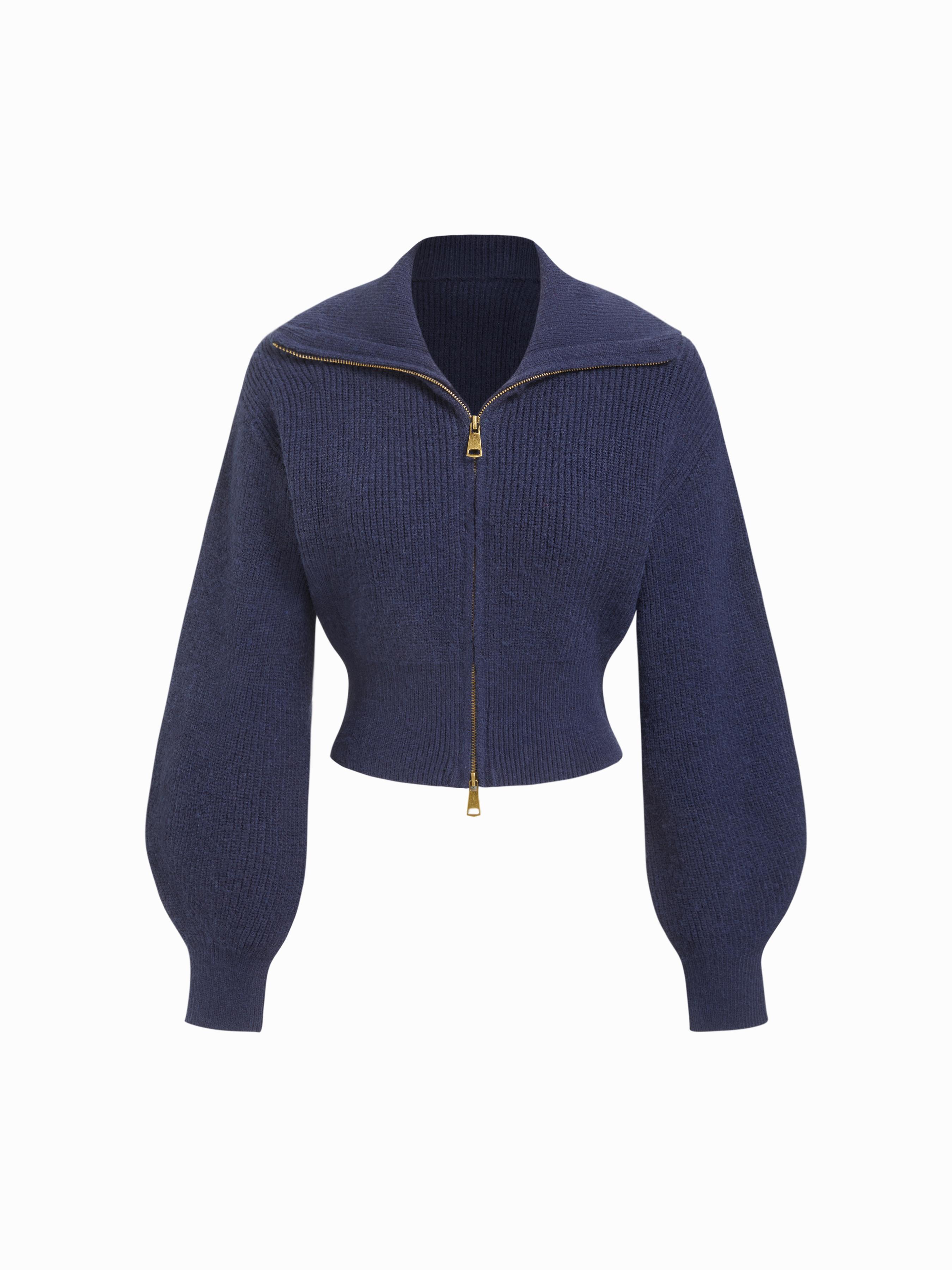 Knit Zip Through Cropped Long Sleeve Top by CIDER