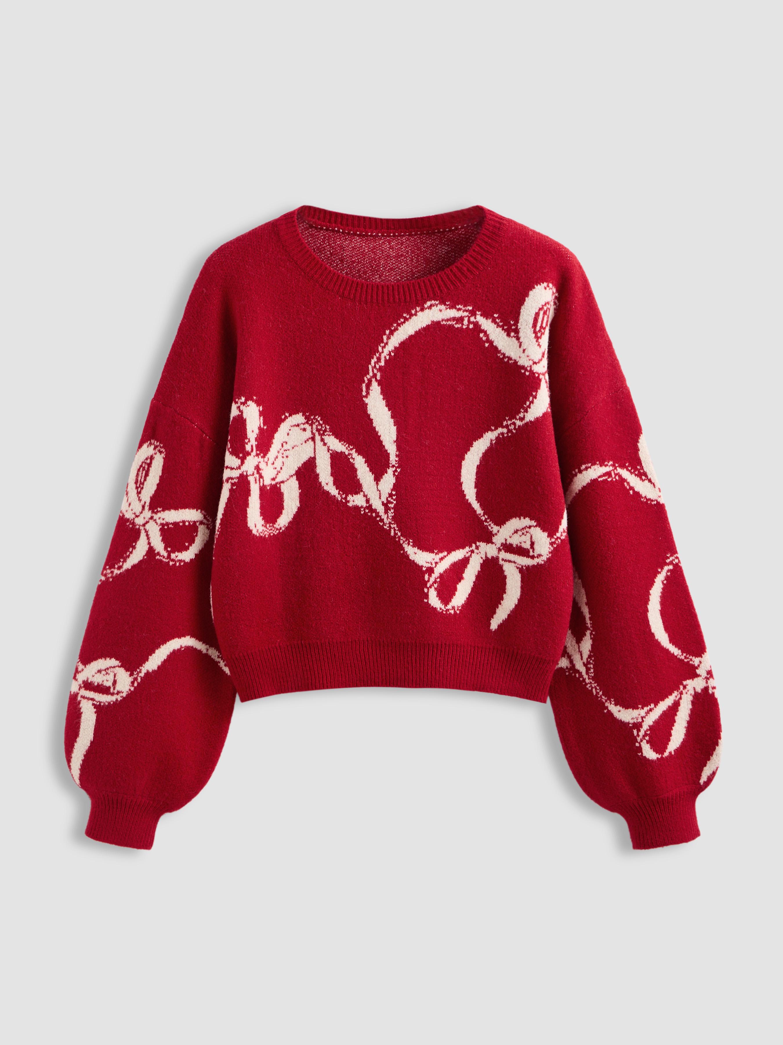 Knitted Bowknot Graphic Oversized Sweater by CIDER
