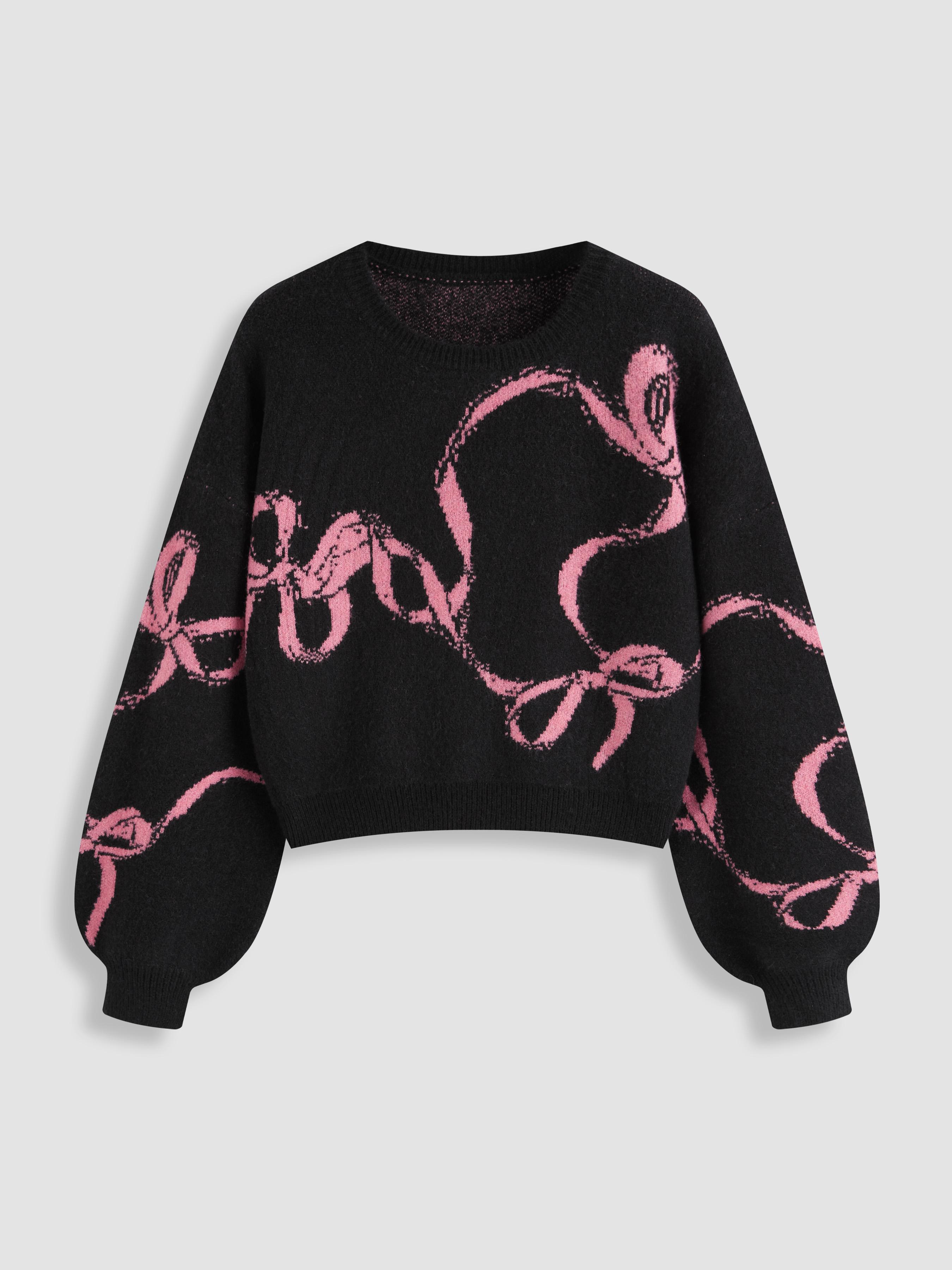 Knitted Bowknot Graphic Oversized Sweater by CIDER
