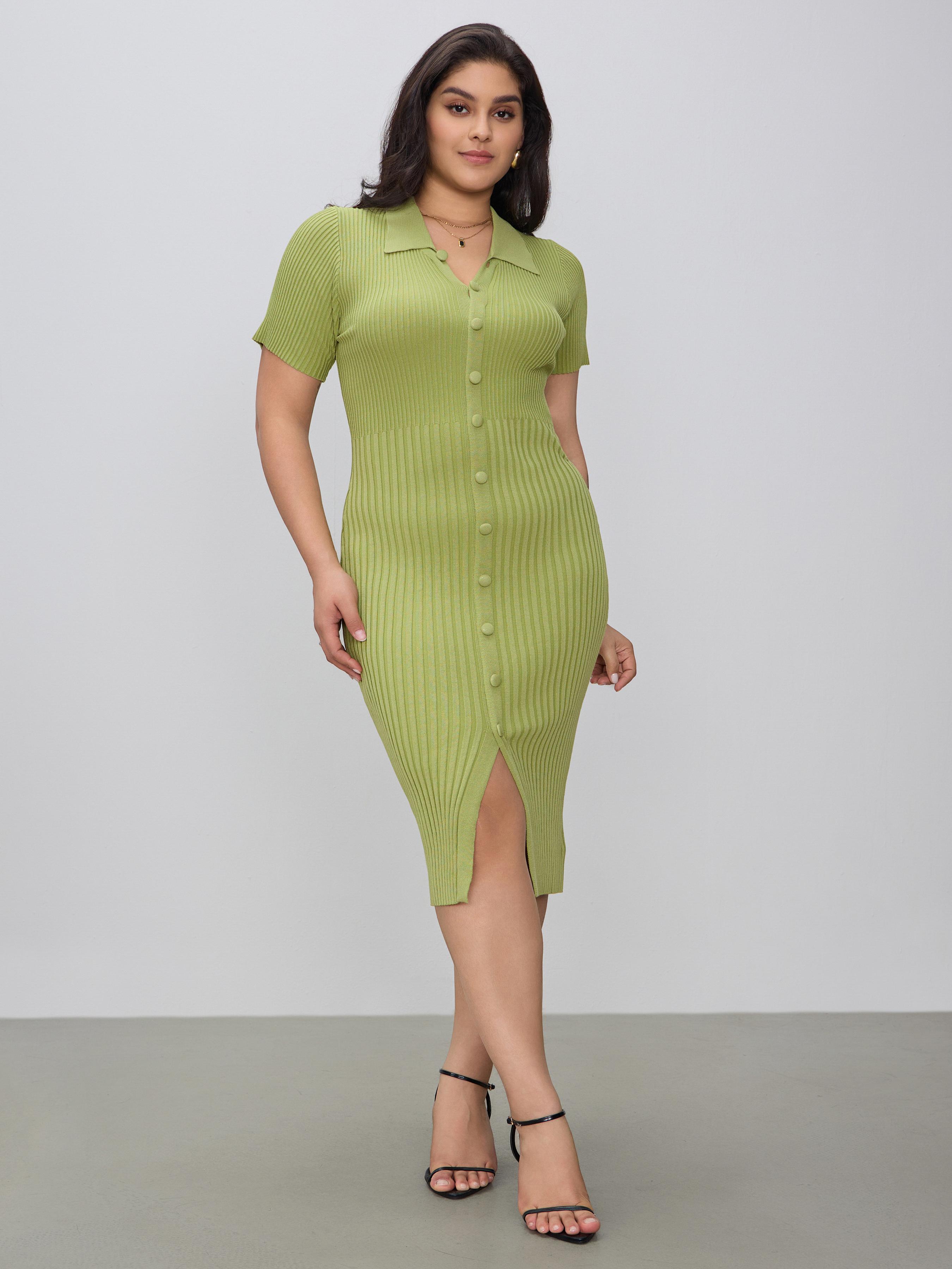 Knitted Collar Button Dress Curve & Plus by CIDER