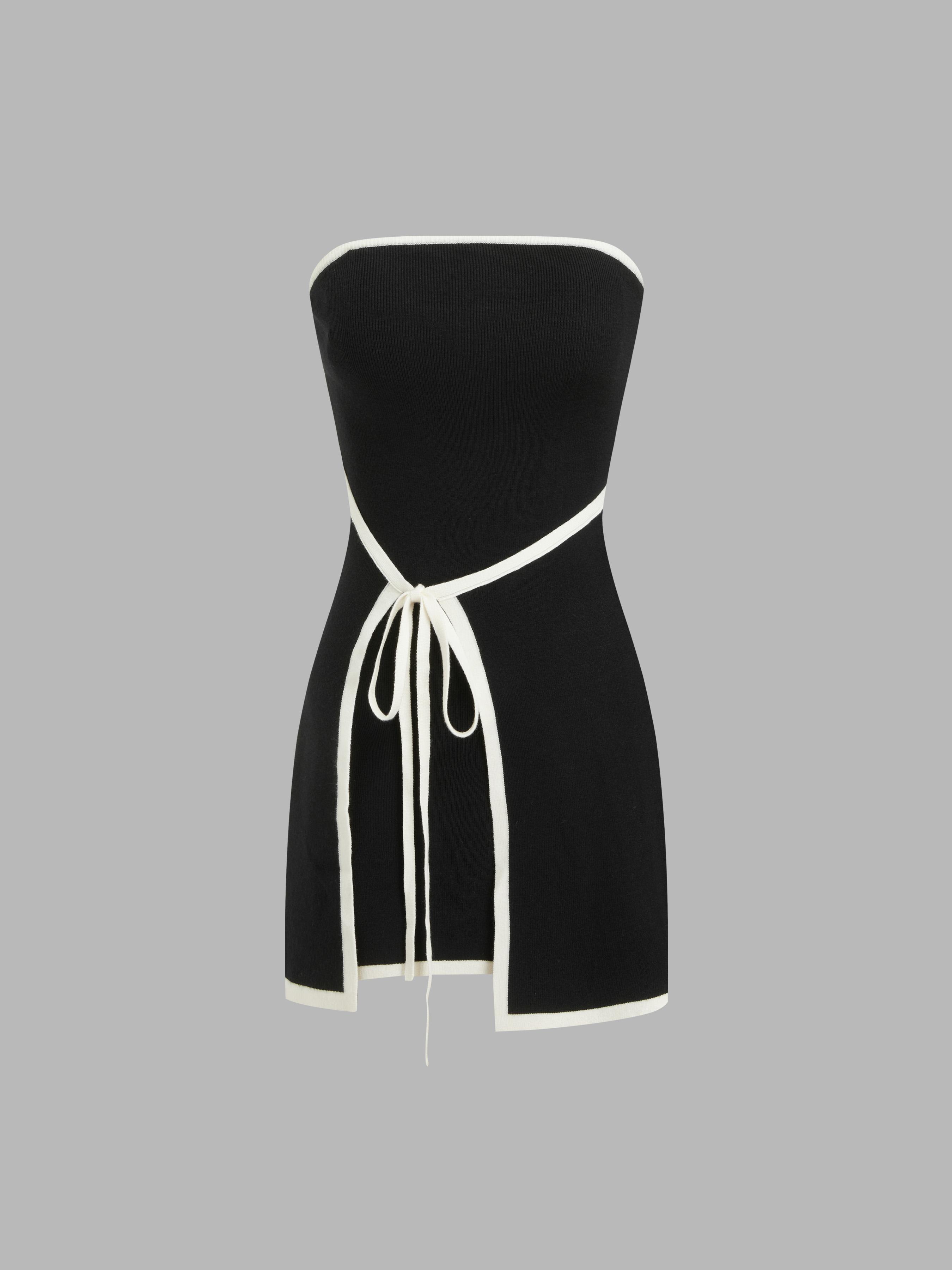 Knitted Knotted Contrasting Binding Bandeau Mini Dress by CIDER