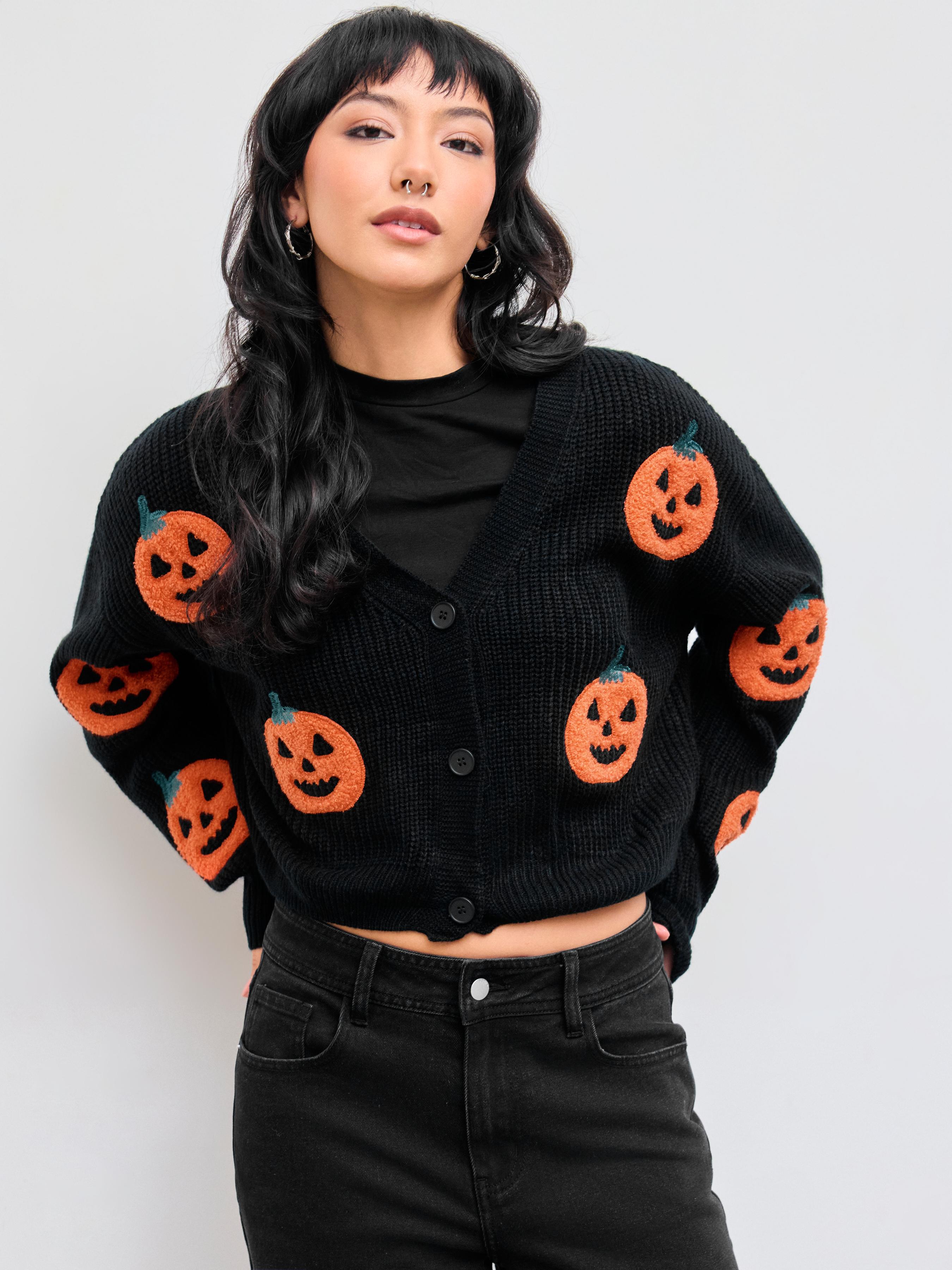 Knitted V-neck Pumpkin Button Cardigan by CIDER